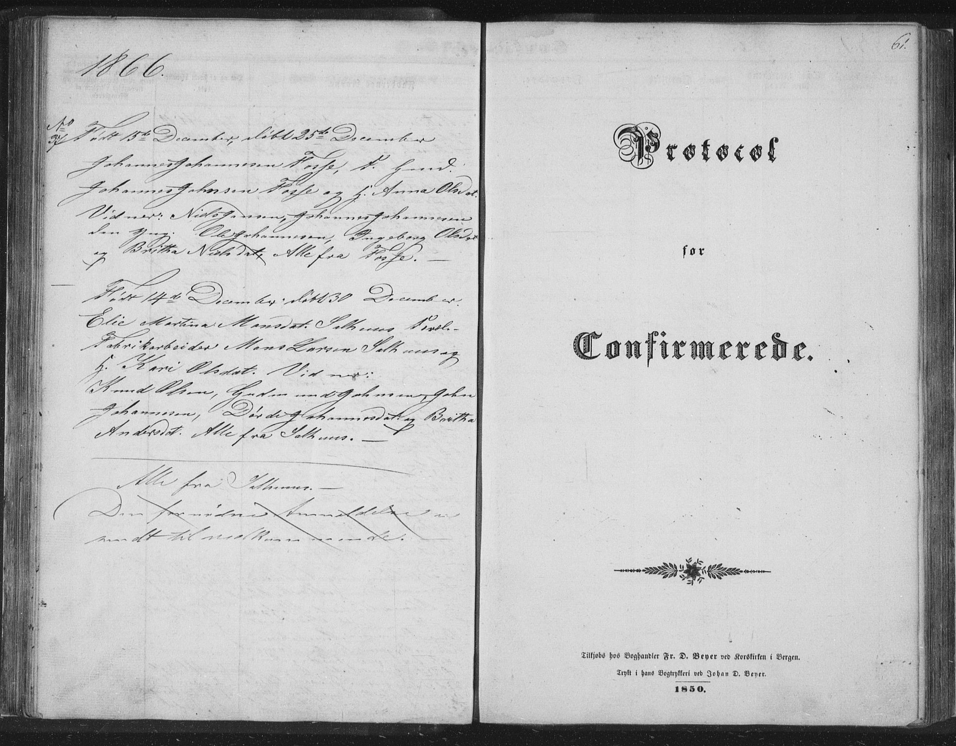 Alversund Sokneprestembete, SAB/A-73901/H/Ha/Hab: Parish register (copy) no. C 1, 1851-1866, p. 61