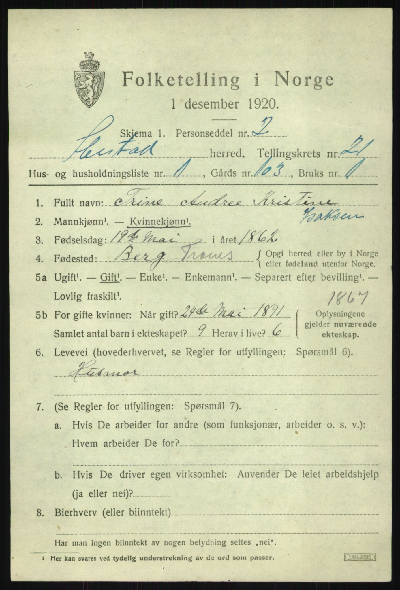 SATØ, 1920 census for Ibestad, 1920, p. 11800