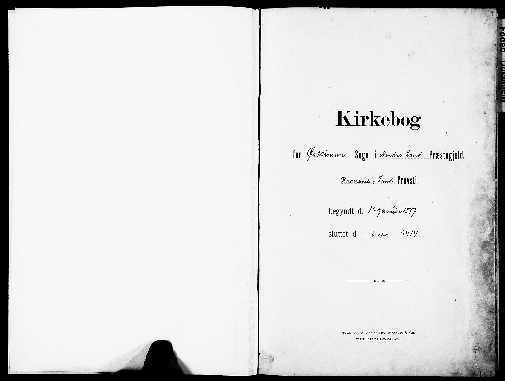 Nordre Land prestekontor, SAH/PREST-124/H/Ha/Haa/L0006: Parish register (official) no. 6, 1897-1914, p. 1