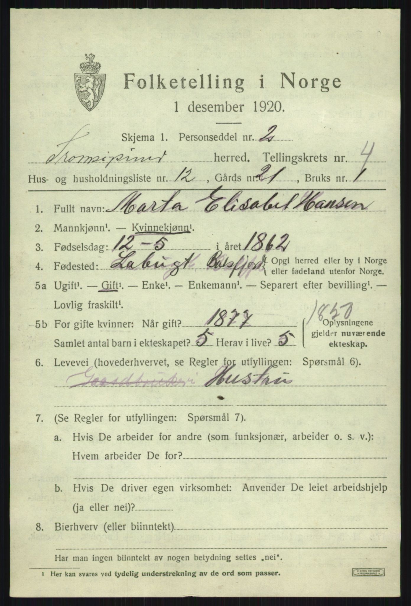 SATØ, 1920 census for Tromsøysund, 1920, p. 3344