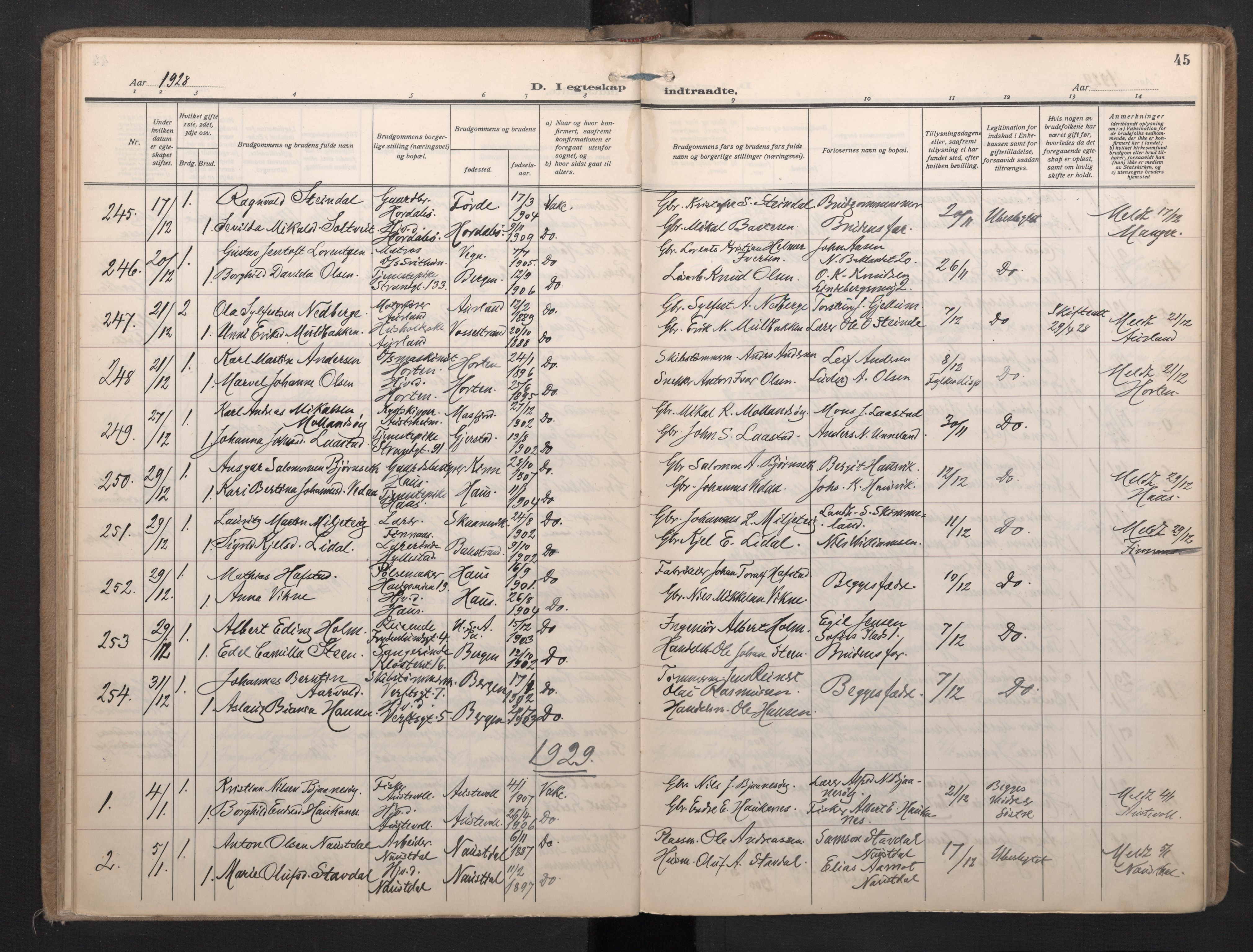 Nykirken Sokneprestembete, SAB/A-77101/H/Haa/L0038: Parish register (official) no. D 8, 1926-1934, p. 44b-45a