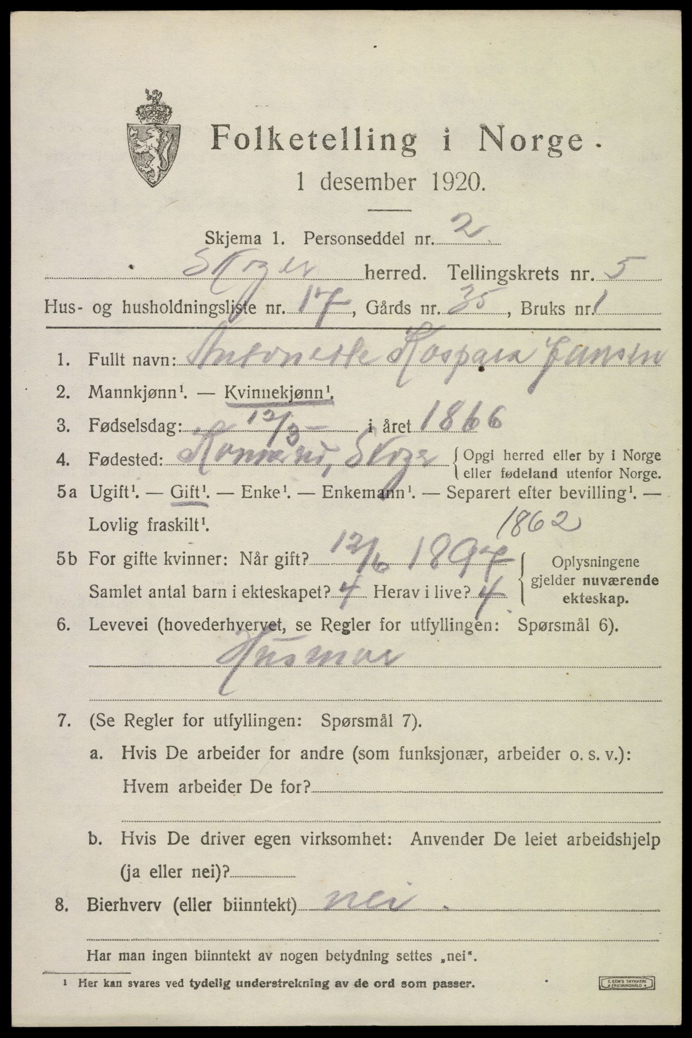 SAKO, 1920 census for Skoger, 1920, p. 11021