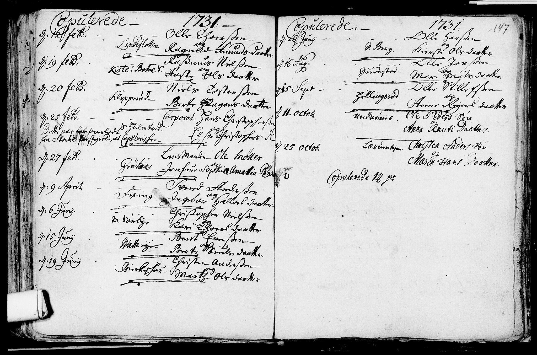 Våle kirkebøker, AV/SAKO-A-334/F/Fa/L0002: Parish register (official) no. I 2, 1705-1732, p. 147