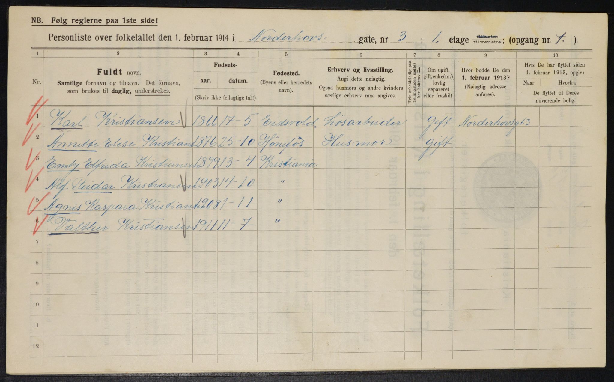 OBA, Municipal Census 1914 for Kristiania, 1914, p. 72434