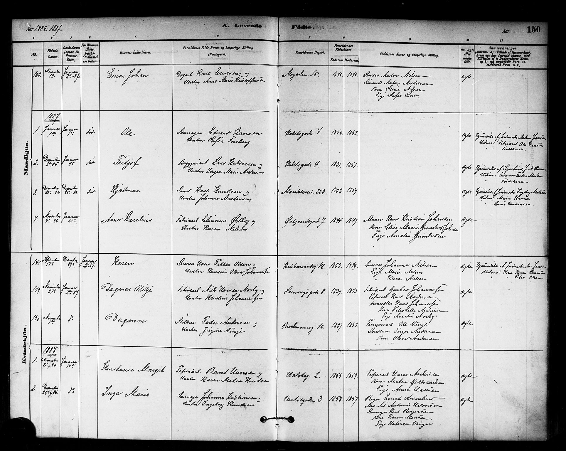 Sagene prestekontor Kirkebøker, SAO/A-10796/G/L0001: Parish register (copy) no. 1, 1880-1891, p. 150