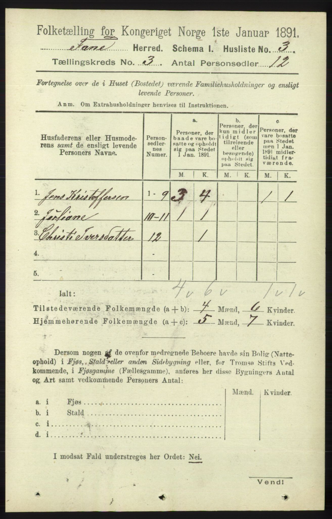 RA, 1891 census for 1249 Fana, 1891, p. 797