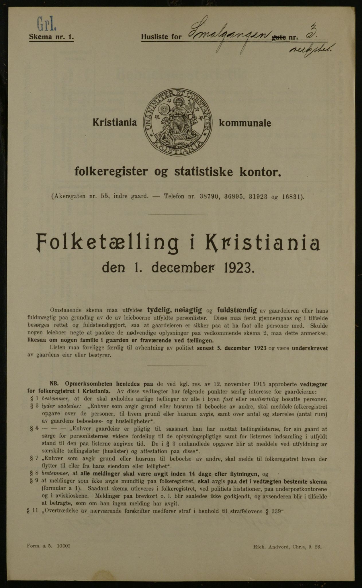 OBA, Municipal Census 1923 for Kristiania, 1923, p. 107092