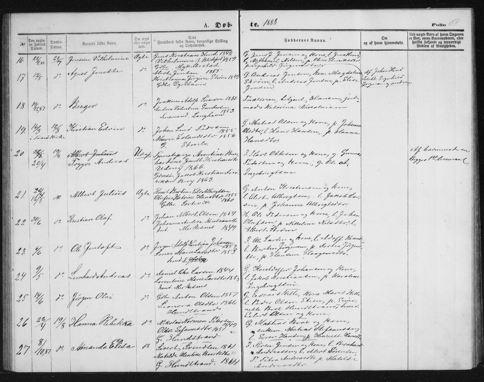 Tranøy sokneprestkontor, SATØ/S-1313/I/Ia/Iab/L0013klokker: Parish register (copy) no. 13, 1874-1896, p. 64
