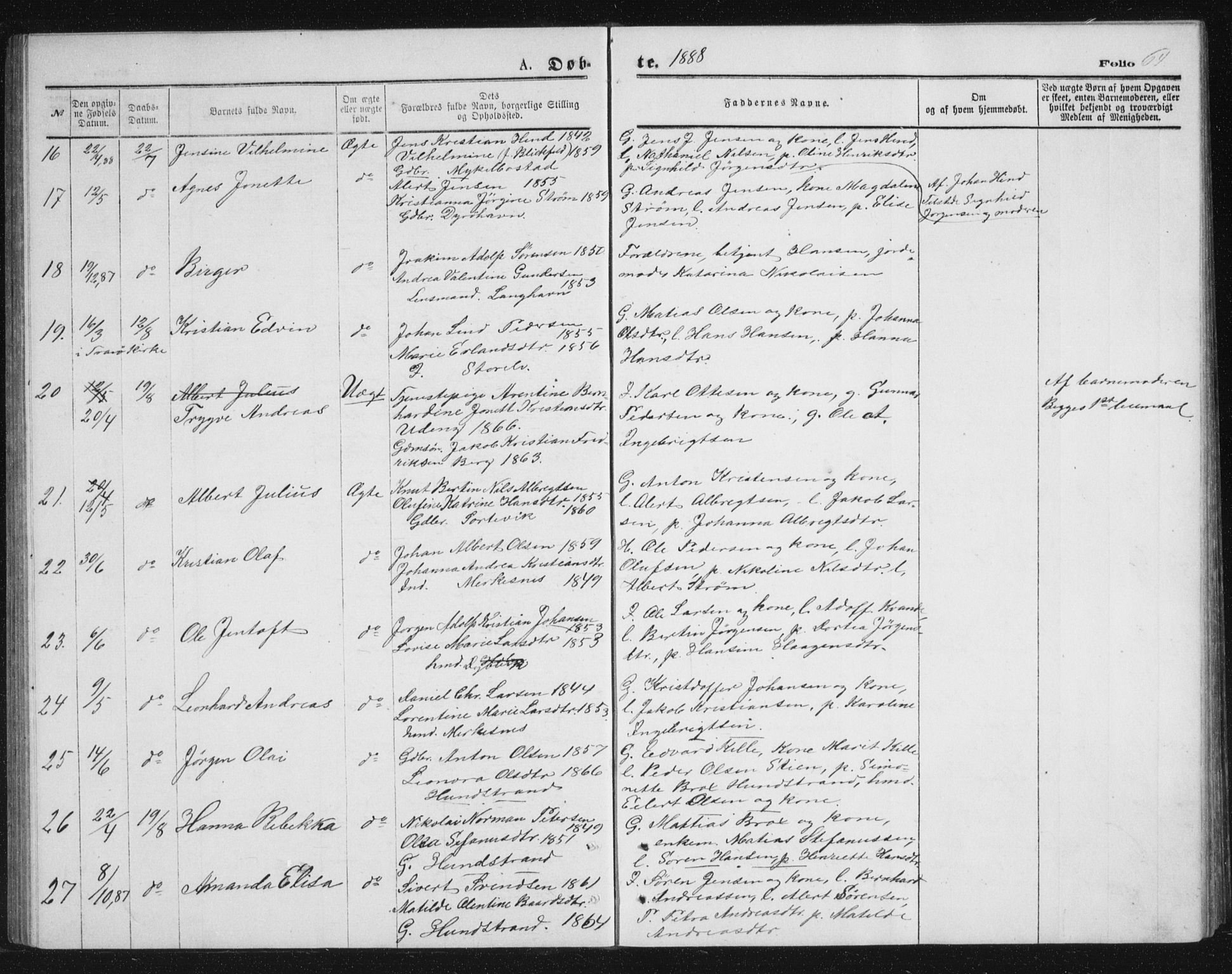 Tranøy sokneprestkontor, AV/SATØ-S-1313/I/Ia/Iab/L0013klokker: Parish register (copy) no. 13, 1874-1896, p. 64