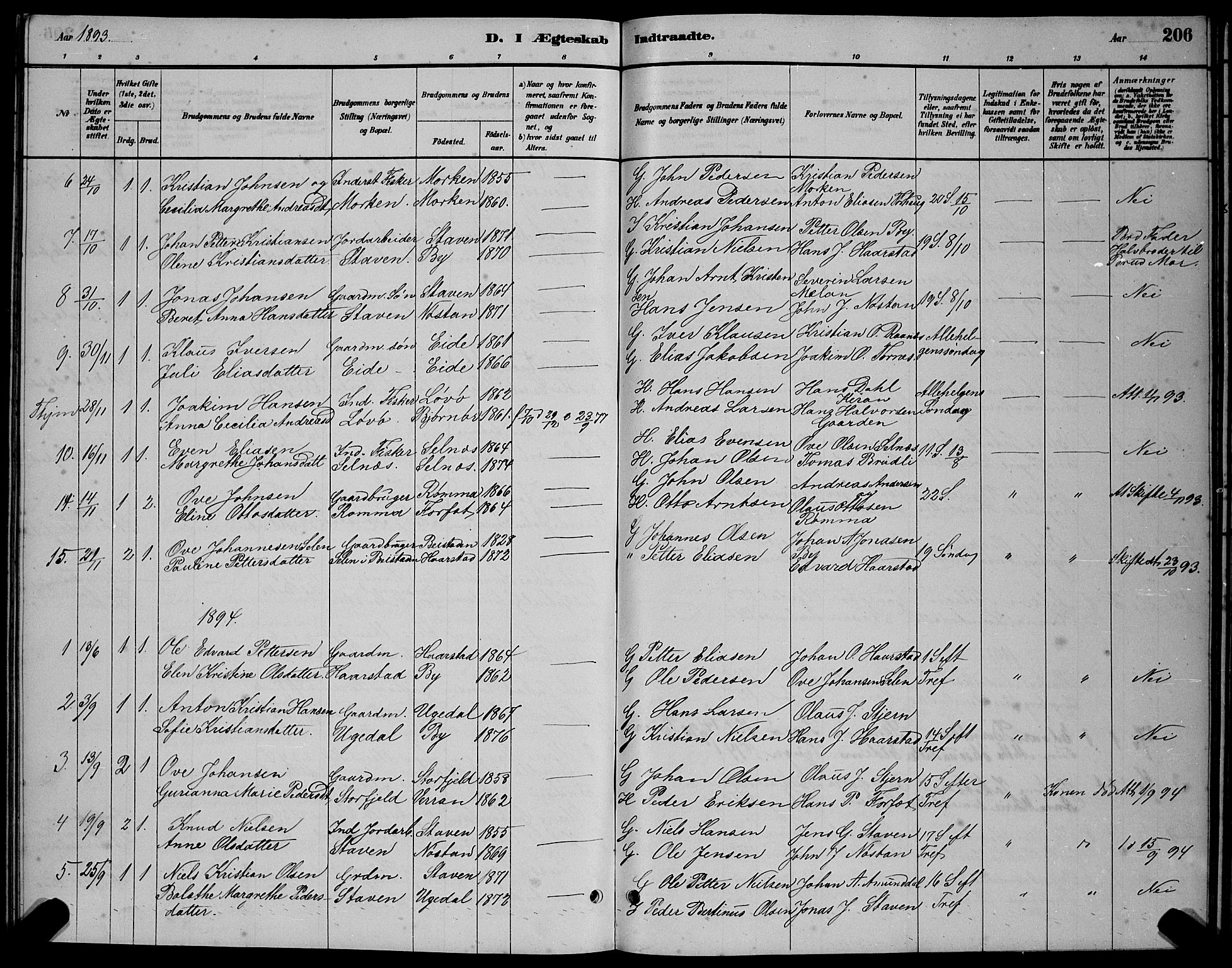 Ministerialprotokoller, klokkerbøker og fødselsregistre - Sør-Trøndelag, SAT/A-1456/655/L0687: Parish register (copy) no. 655C03, 1880-1898, p. 206