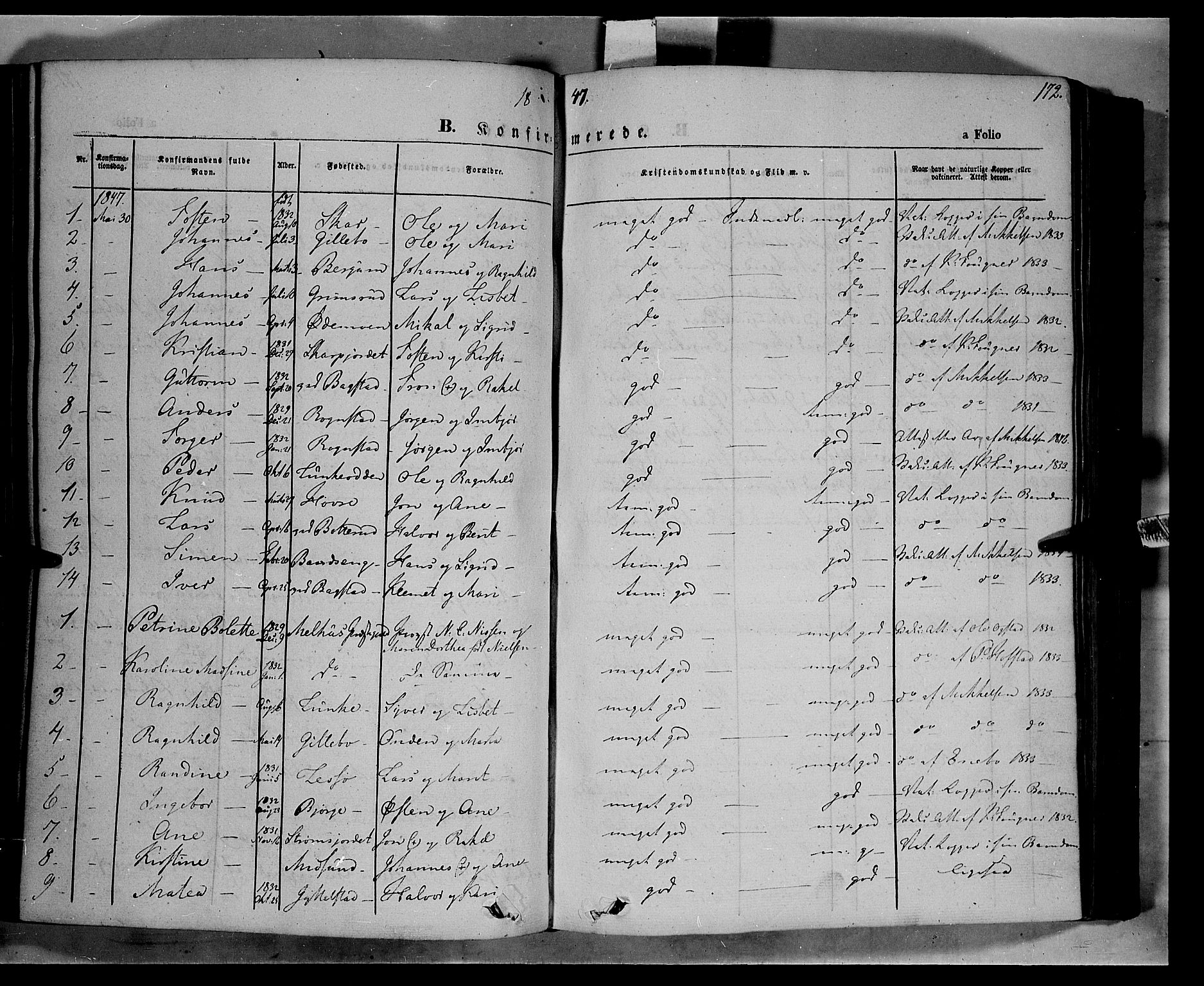 Øyer prestekontor, SAH/PREST-084/H/Ha/Haa/L0005: Parish register (official) no. 5, 1842-1857, p. 172