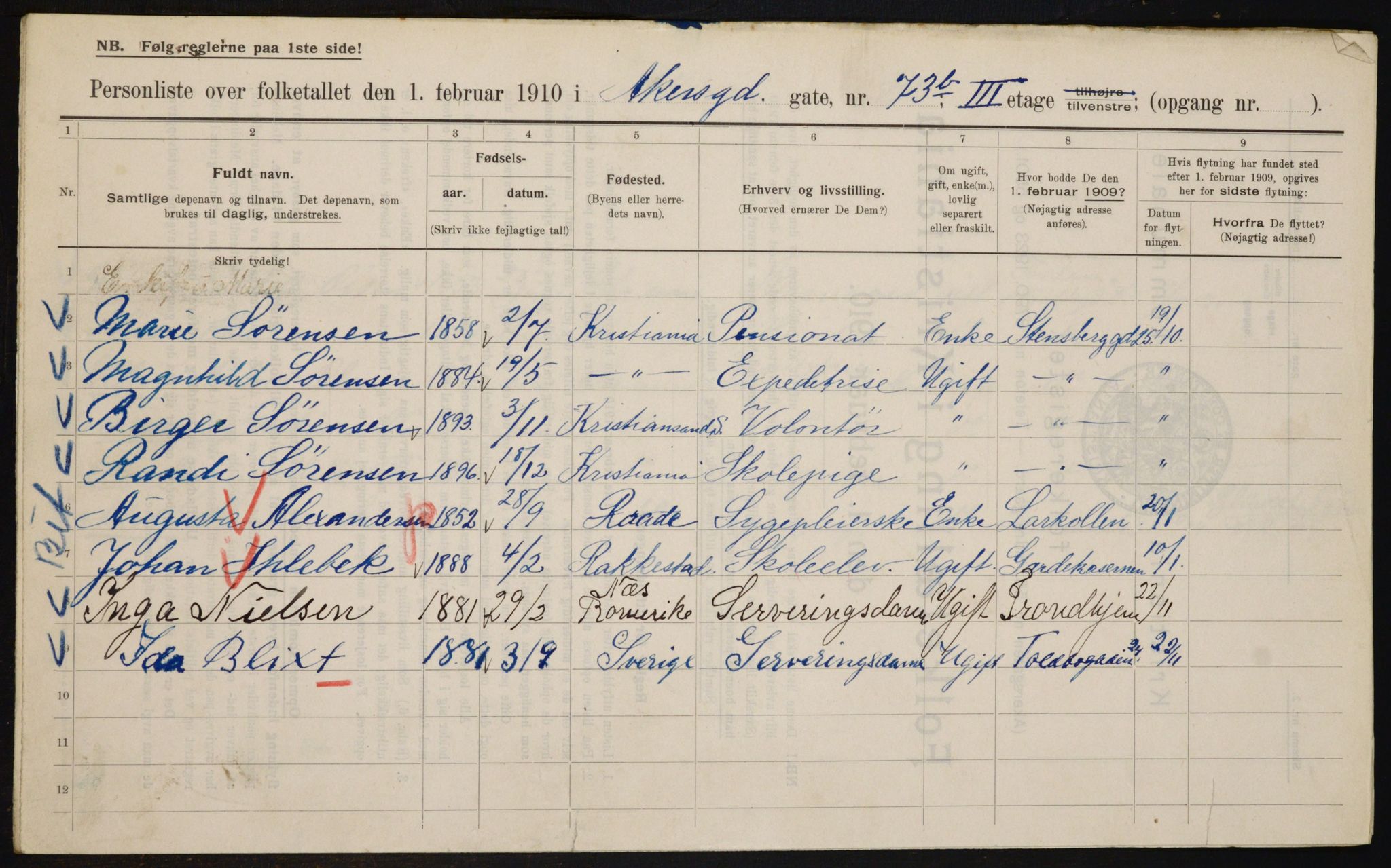 OBA, Municipal Census 1910 for Kristiania, 1910, p. 745