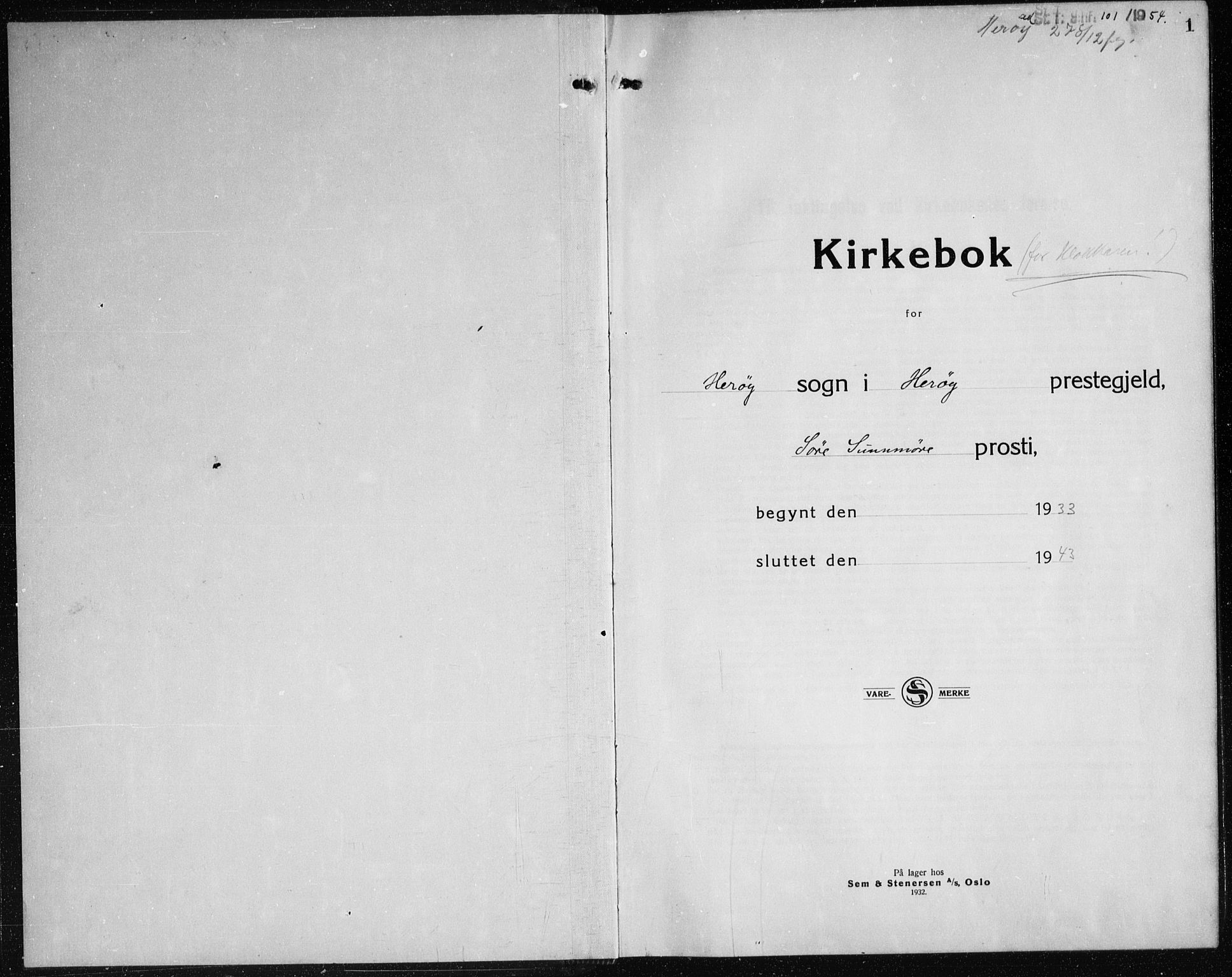 Ministerialprotokoller, klokkerbøker og fødselsregistre - Møre og Romsdal, SAT/A-1454/507/L0085: Parish register (copy) no. 507C08, 1933-1944, p. 1