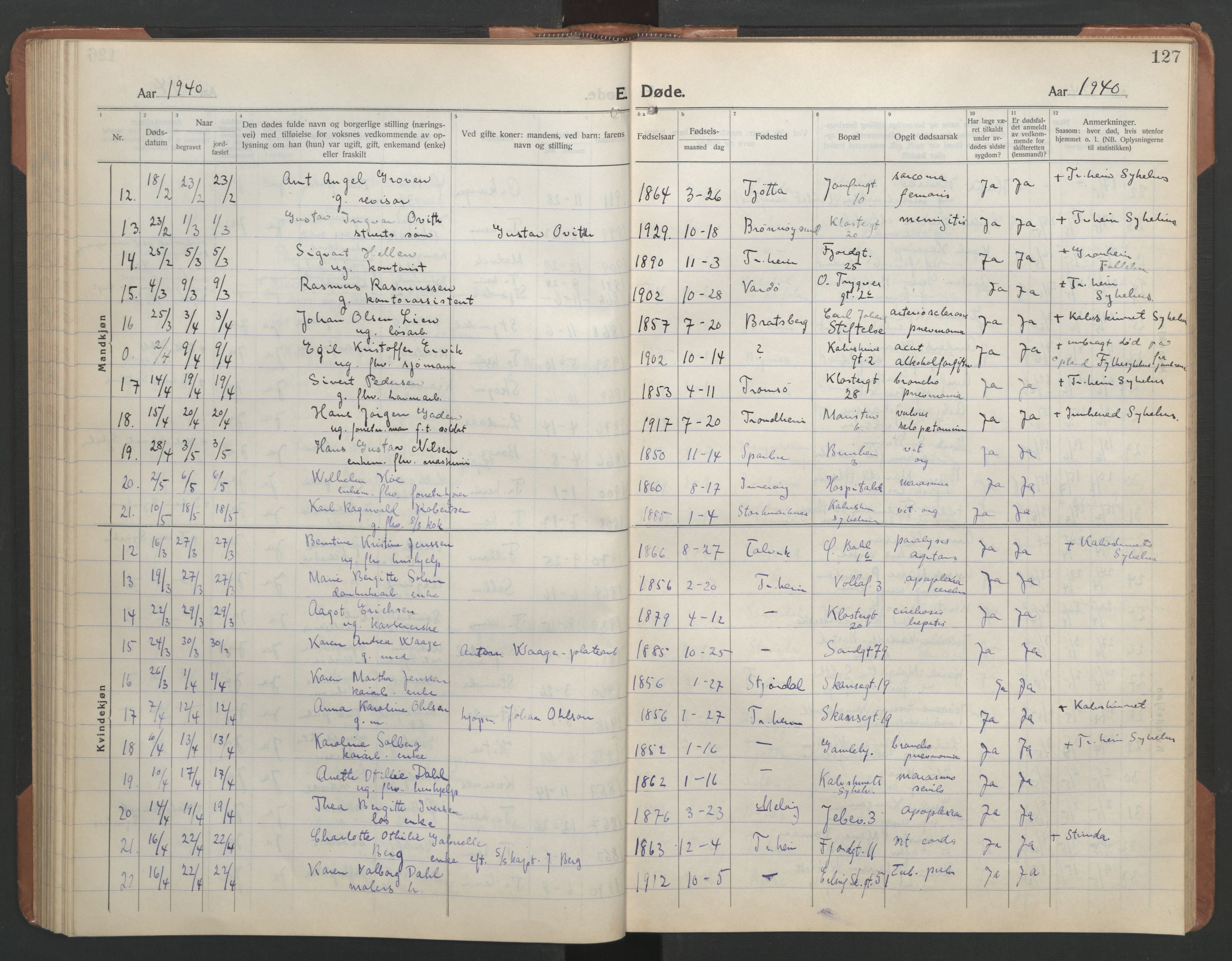 Ministerialprotokoller, klokkerbøker og fødselsregistre - Sør-Trøndelag, SAT/A-1456/602/L0150: Parish register (copy) no. 602C18, 1922-1949, p. 127