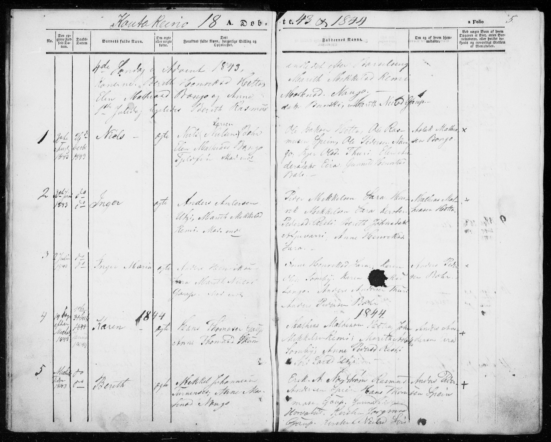 Kautokeino sokneprestembete, SATØ/S-1340/H/Ha/L0002.kirke: Parish register (official) no. 2, 1843-1861, p. 5