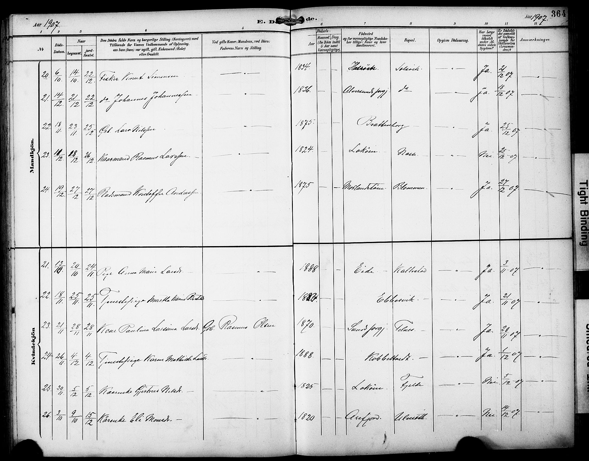 Fjell sokneprestembete, SAB/A-75301/H/Hab: Parish register (copy) no. A 5, 1899-1918, p. 364