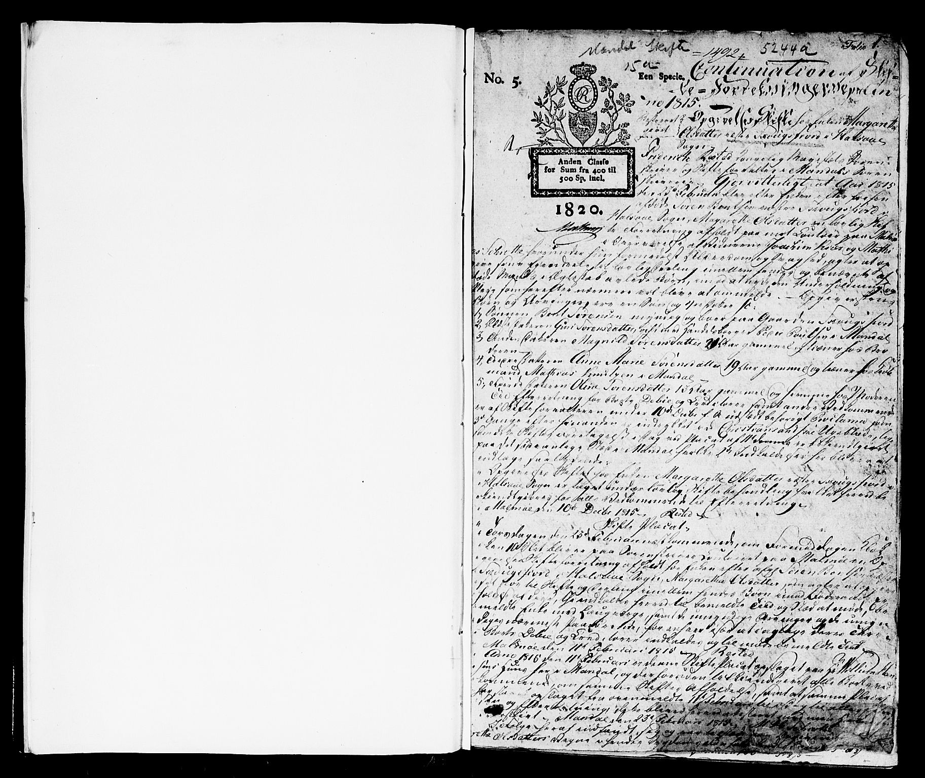 Mandal sorenskriveri, SAK/1221-0005/001/H/Hc/L0039: Skifteprotokoll  med register nr 15a, 1815-1825, p. 0b-1a