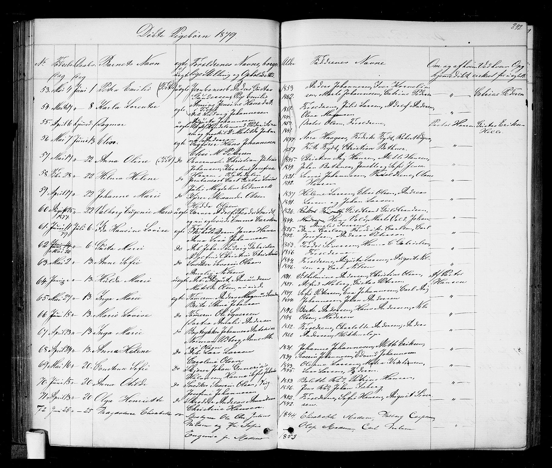 Halden prestekontor Kirkebøker, SAO/A-10909/G/Ga/L0006: Parish register (copy) no. 6, 1869-1884, p. 242