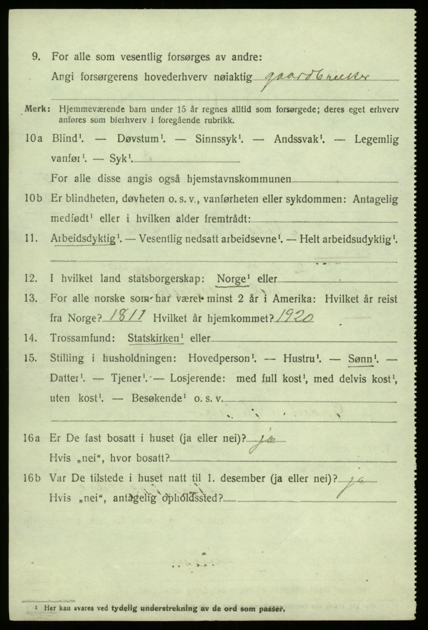 SAB, 1920 census for Balestrand, 1920, p. 2491