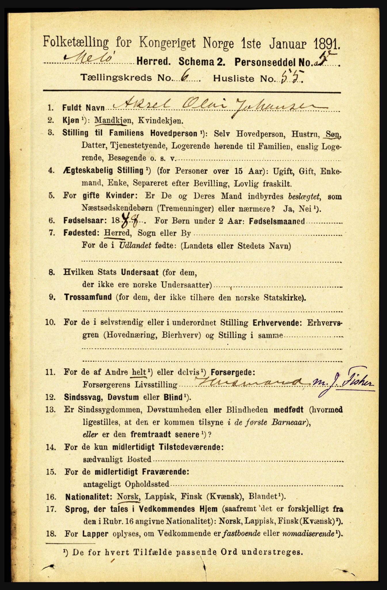 RA, 1891 census for 1837 Meløy, 1891, p. 2533