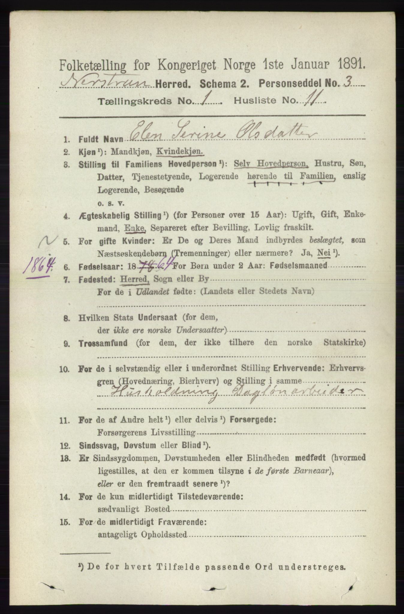 RA, 1891 census for 1139 Nedstrand, 1891, p. 144