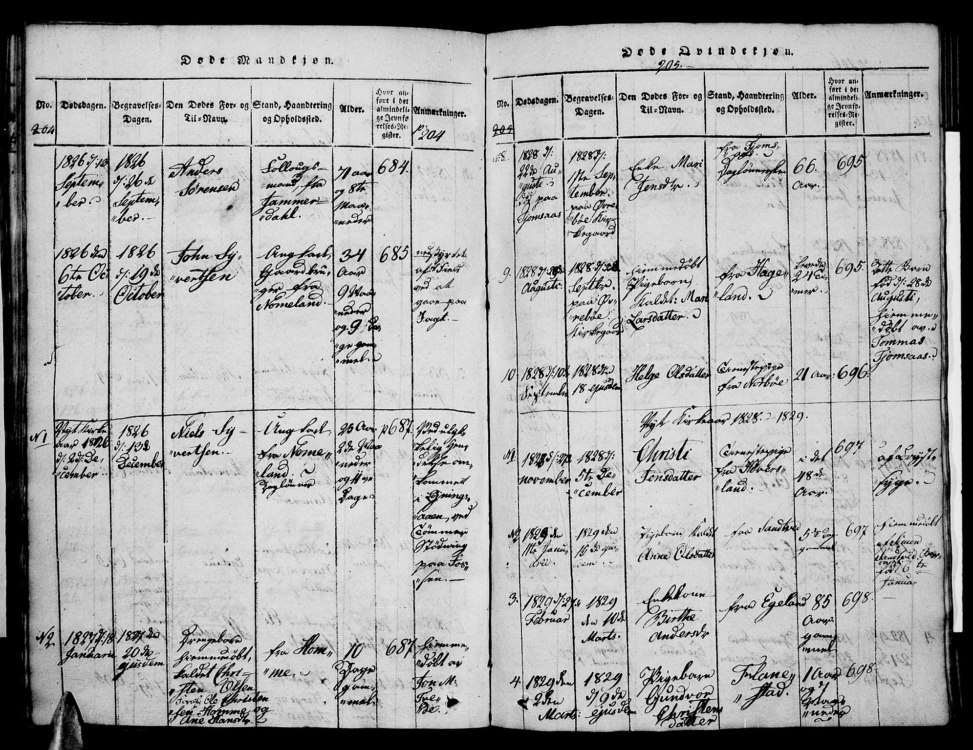 Vennesla sokneprestkontor, AV/SAK-1111-0045/Fa/Faa/L0003: Parish register (official) no. A 3, 1820-1834, p. 204-205