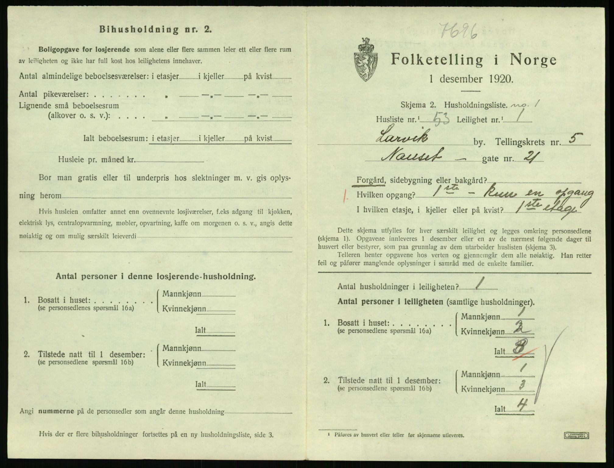 SAKO, 1920 census for Larvik, 1920, p. 5062