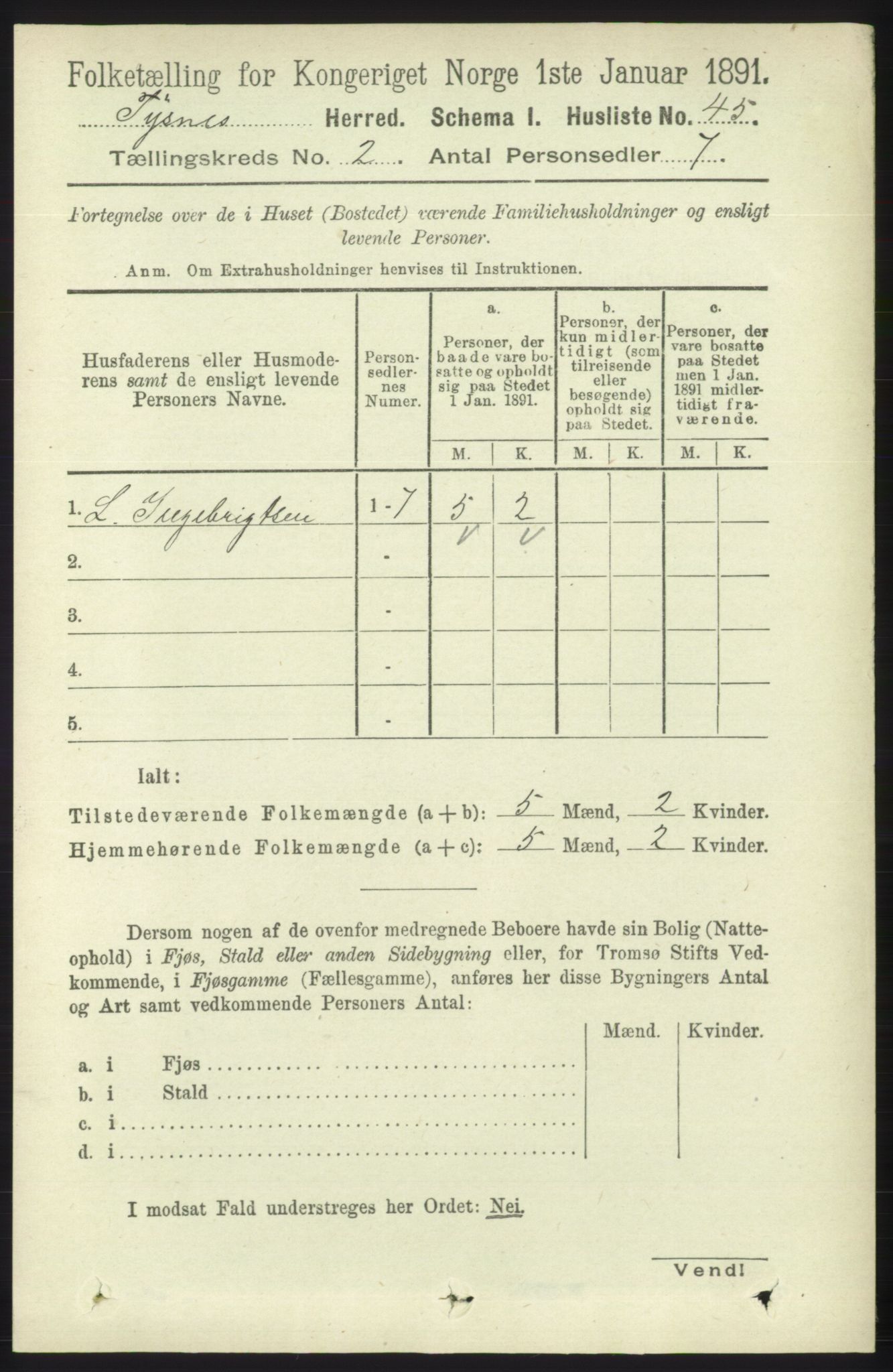 RA, 1891 census for 1223 Tysnes, 1891, p. 444