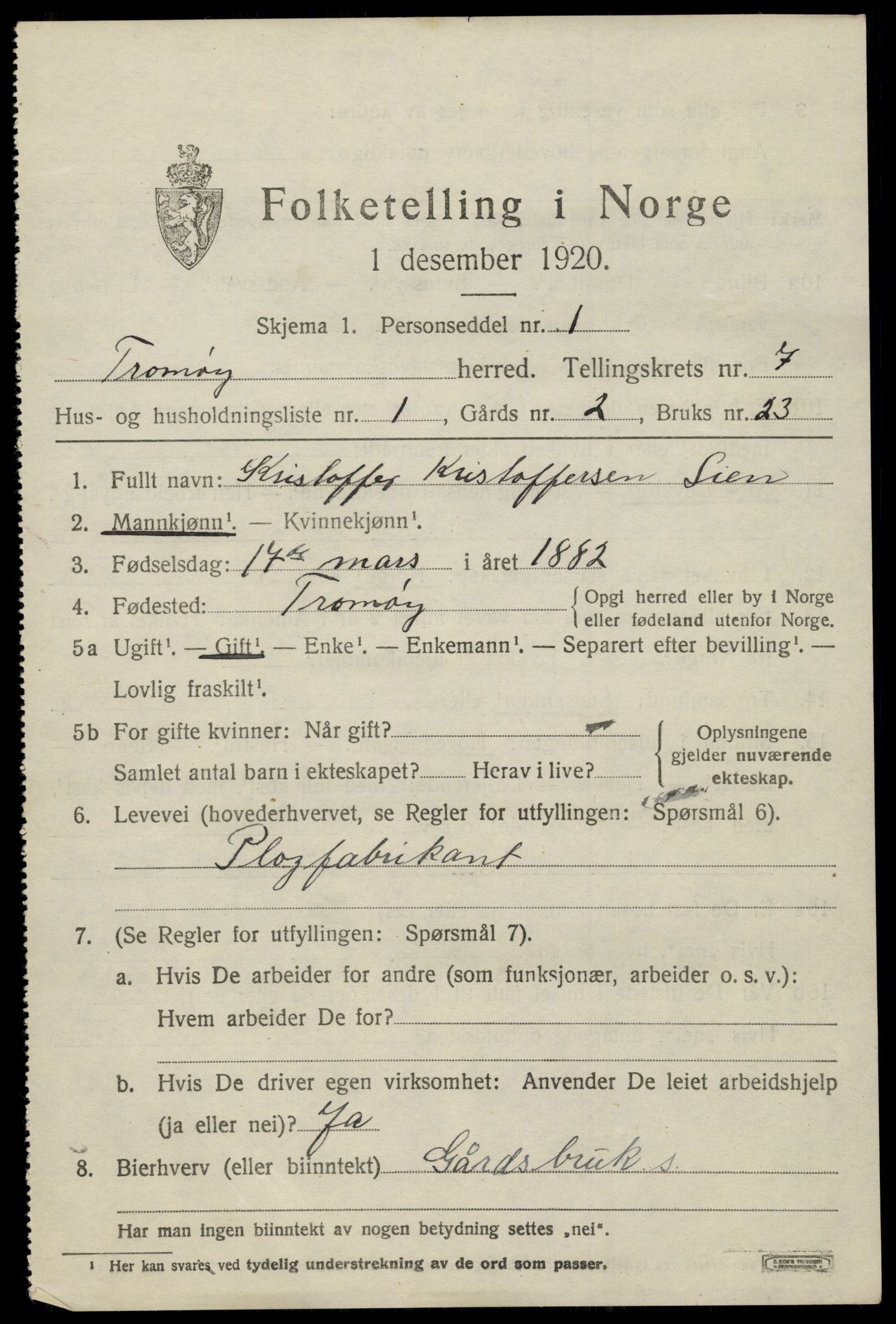 SAK, 1920 census for Tromøy, 1920, p. 4963