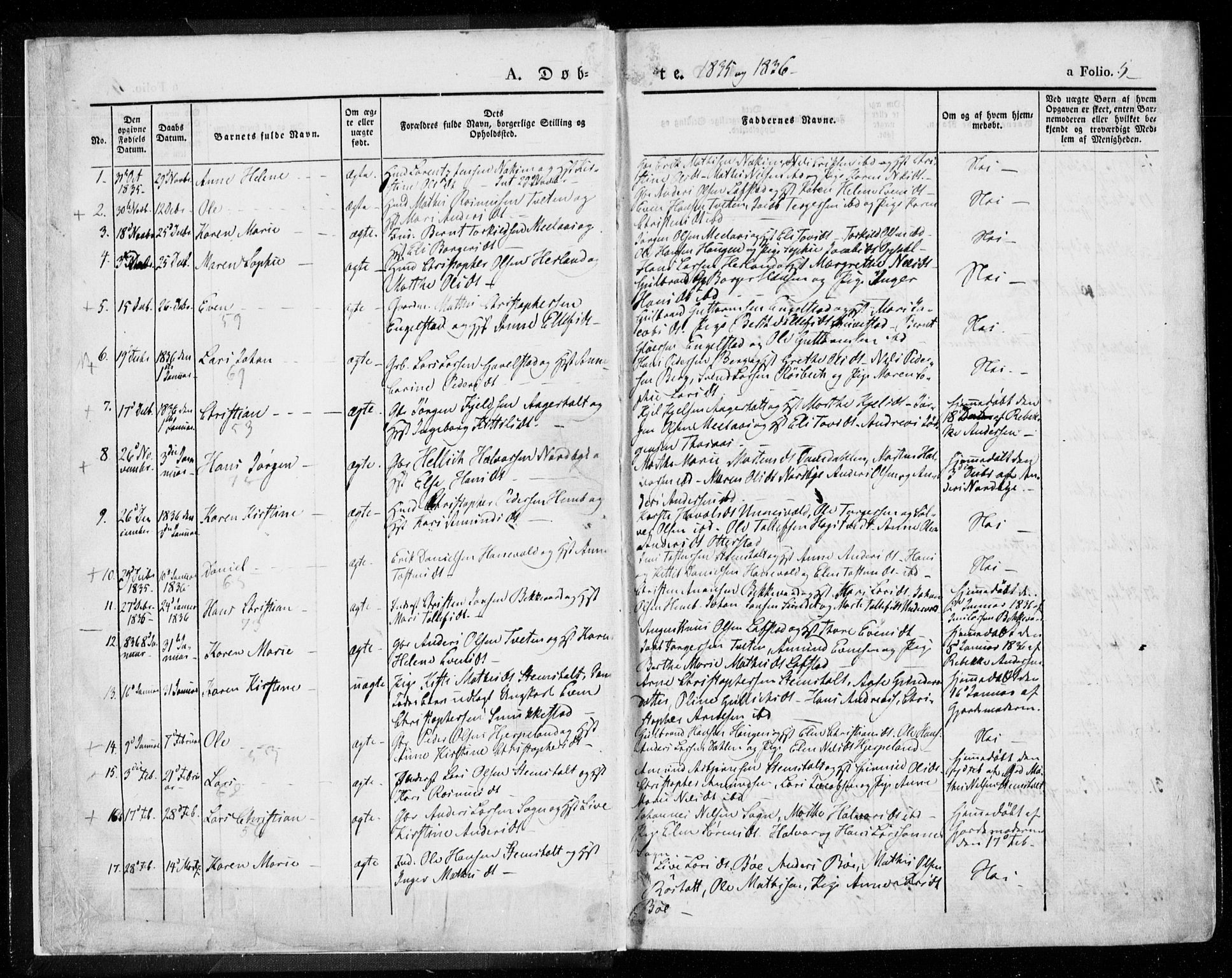 Lardal kirkebøker, AV/SAKO-A-350/F/Fa/L0006: Parish register (official) no. I 6, 1835-1860, p. 5