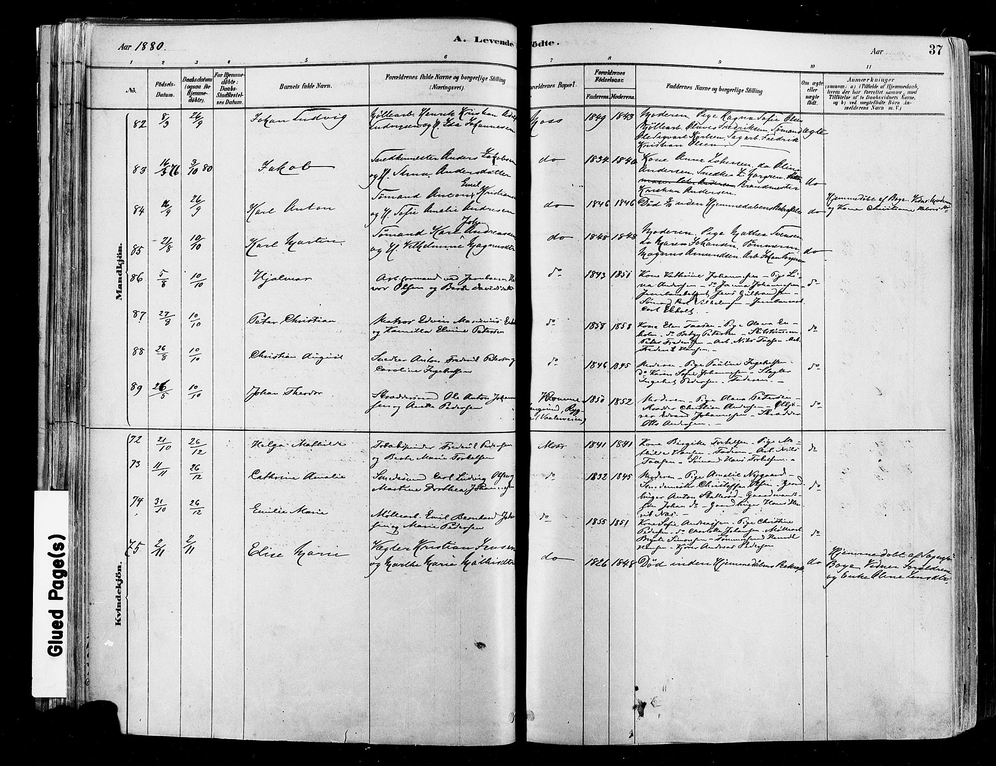 Moss prestekontor Kirkebøker, SAO/A-2003/F/Fb/L0001: Parish register (official) no. II 1, 1878-1886, p. 37