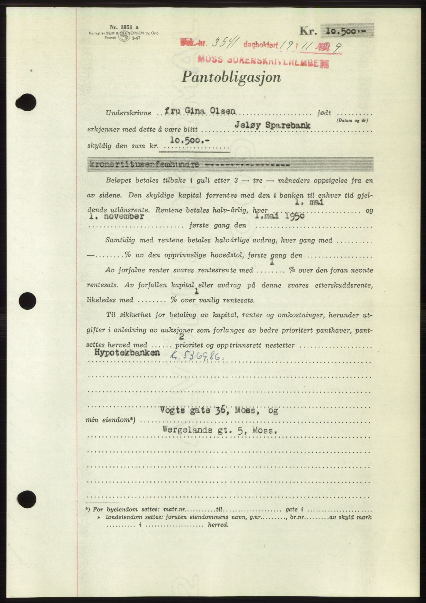 Moss sorenskriveri, SAO/A-10168: Mortgage book no. B23, 1949-1950, Diary no: : 3541/1949