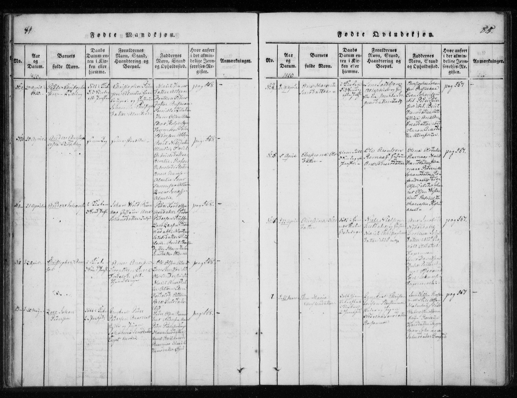 Ministerialprotokoller, klokkerbøker og fødselsregistre - Nordland, AV/SAT-A-1459/825/L0353: Parish register (official) no. 825A07, 1820-1826, p. 84-85