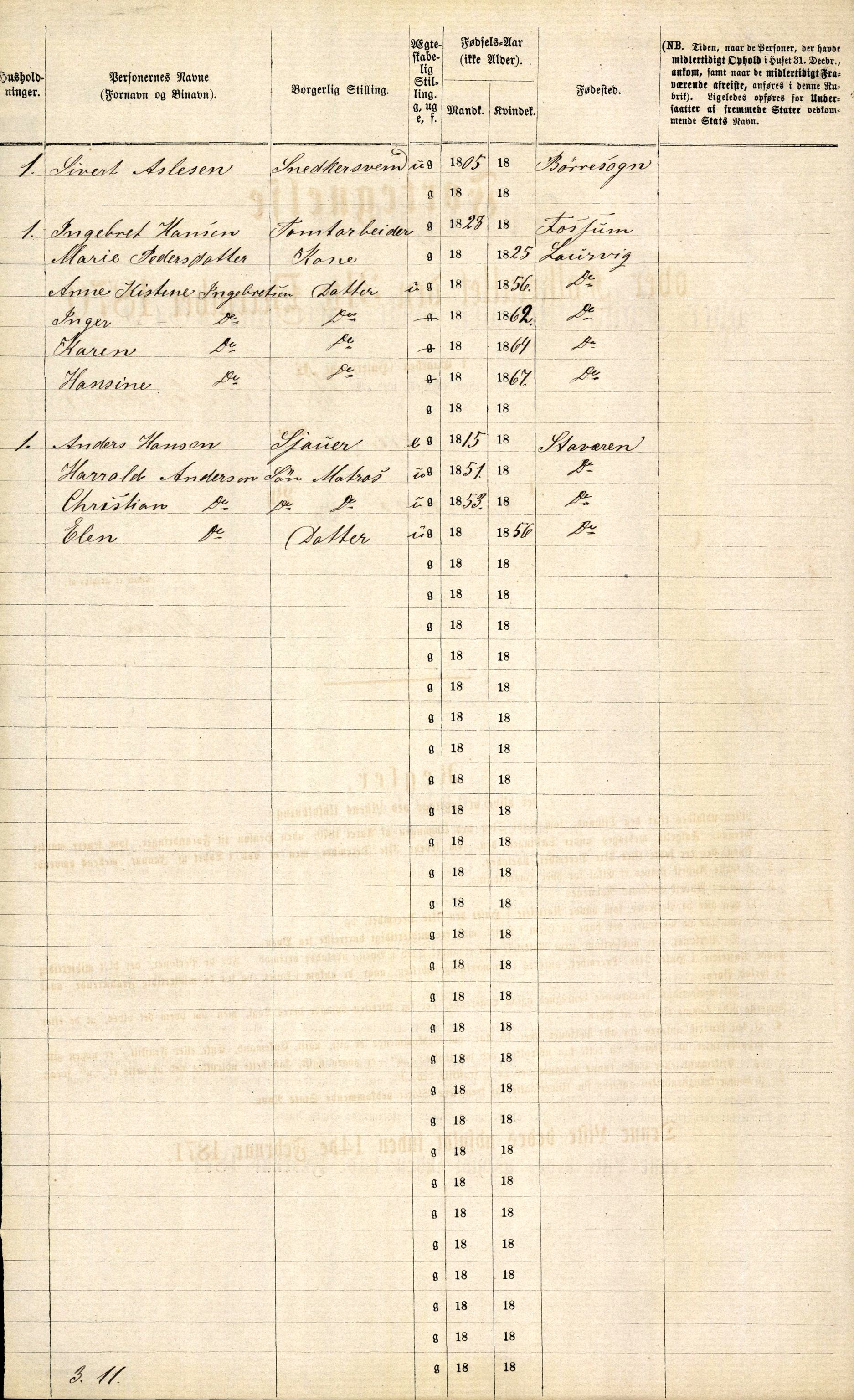 RA, 1870 census for 0707 Larvik, 1870, p. 620