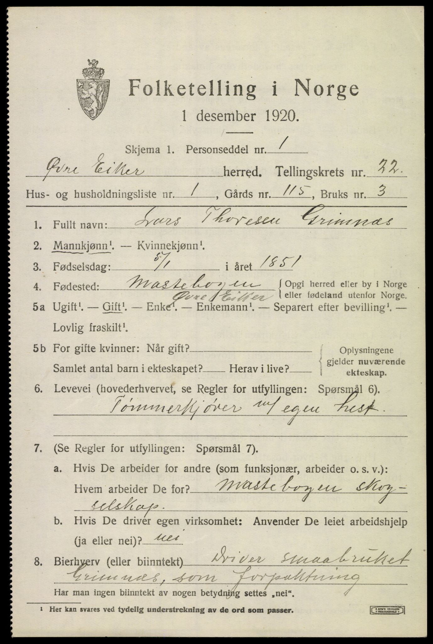 SAKO, 1920 census for Øvre Eiker, 1920, p. 22692