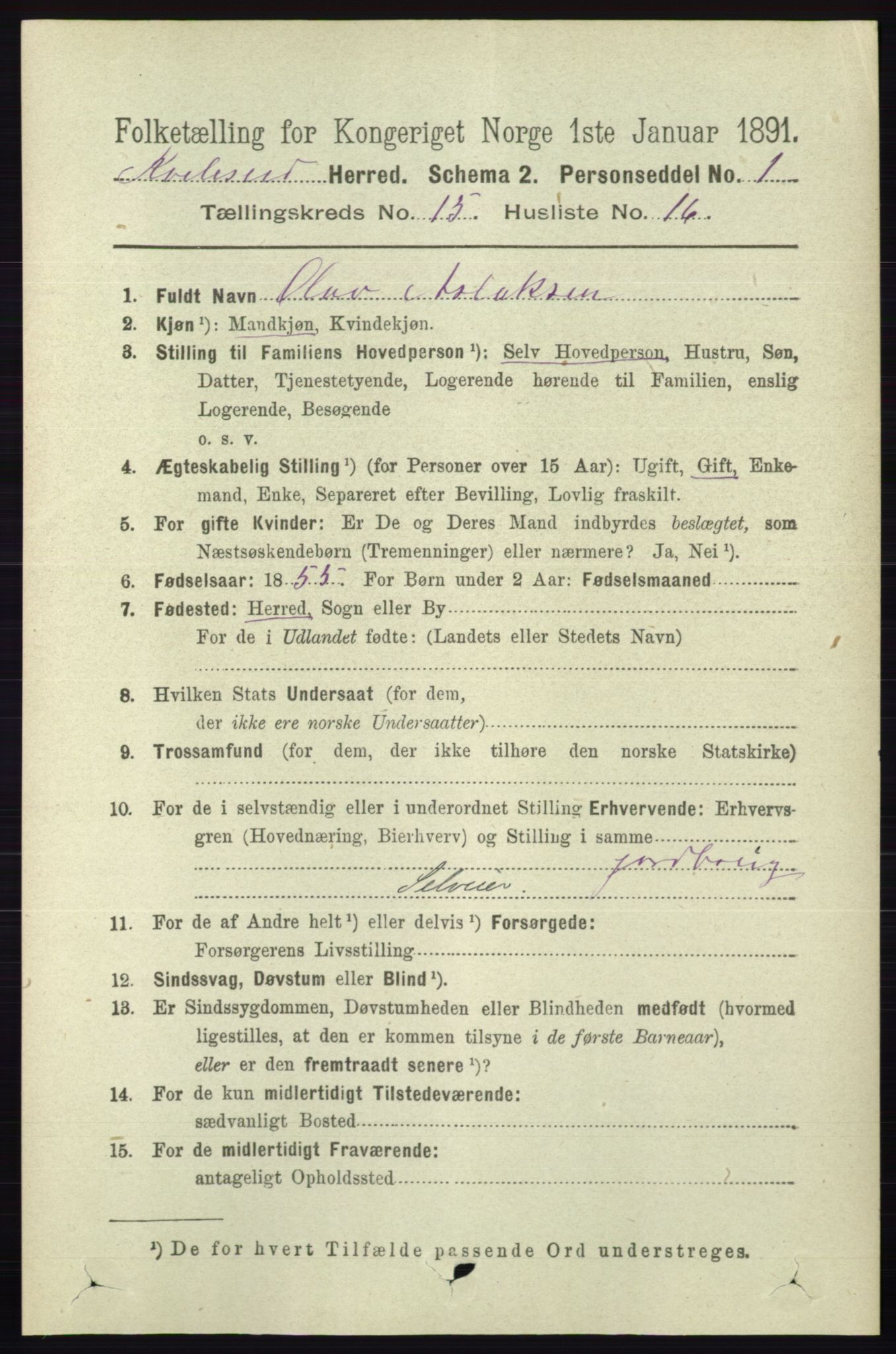 RA, 1891 census for 0829 Kviteseid, 1891, p. 3597