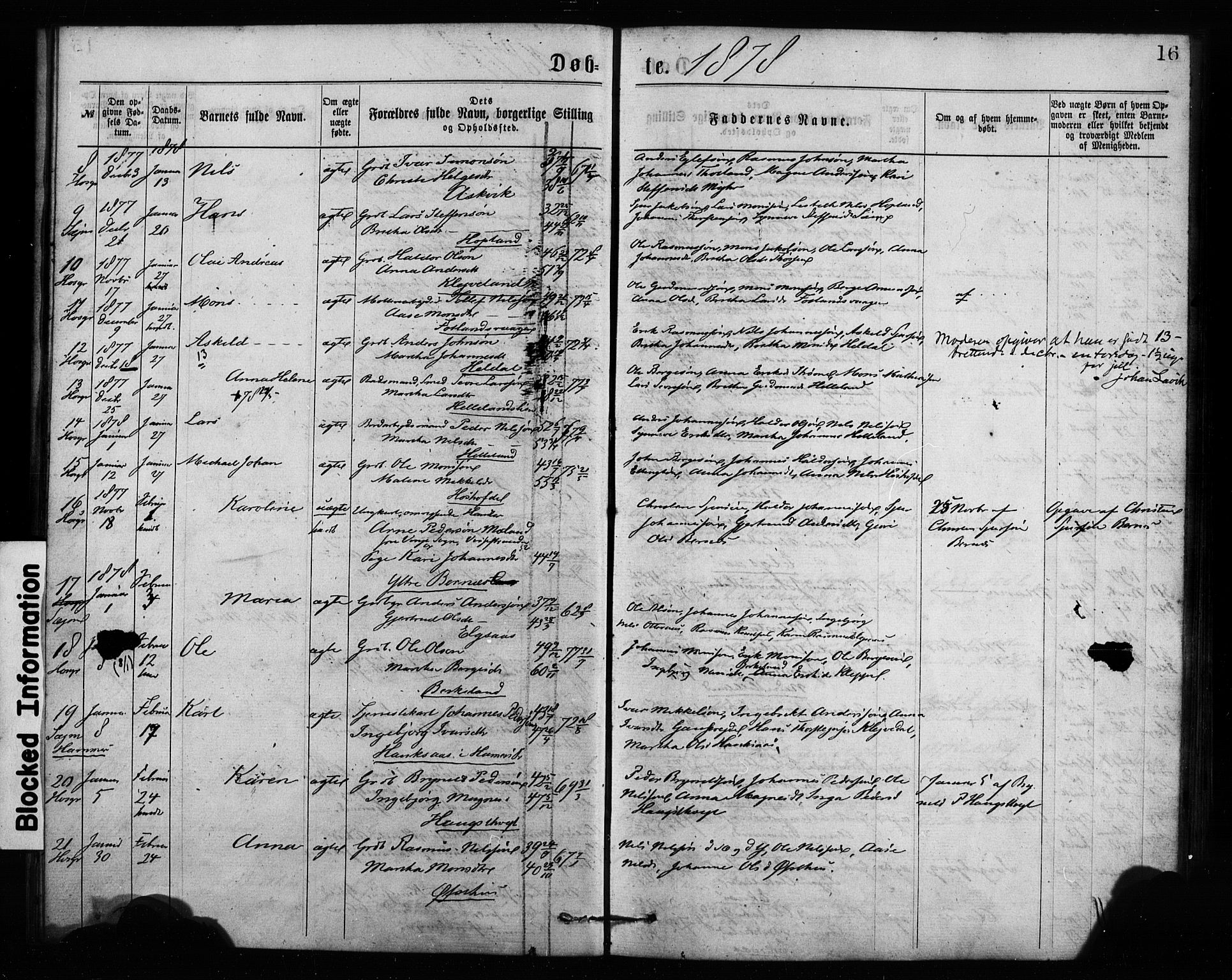 Hosanger sokneprestembete, AV/SAB-A-75801/H/Haa: Parish register (official) no. A 10, 1877-1879, p. 16