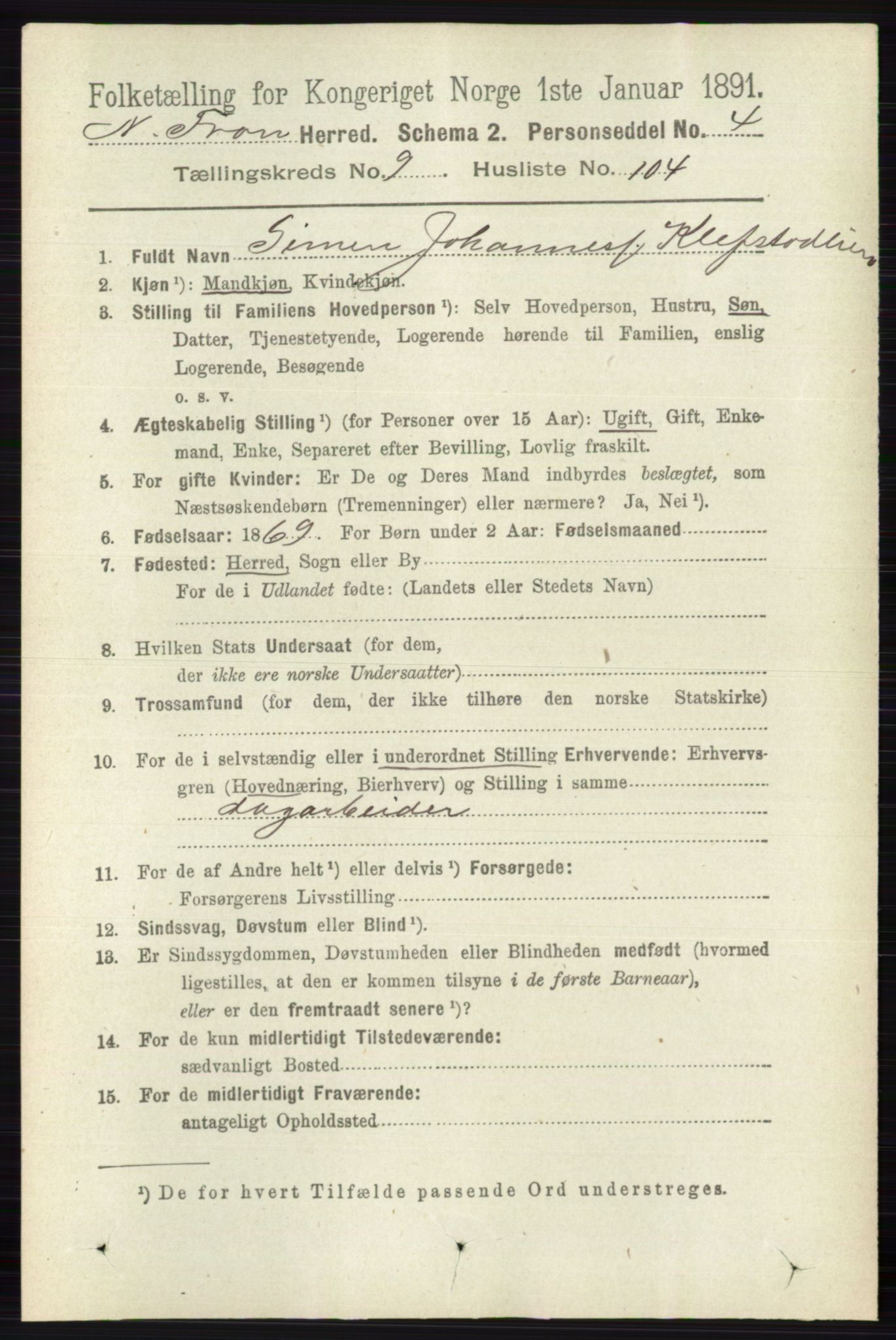 RA, 1891 census for 0518 Nord-Fron, 1891, p. 4273