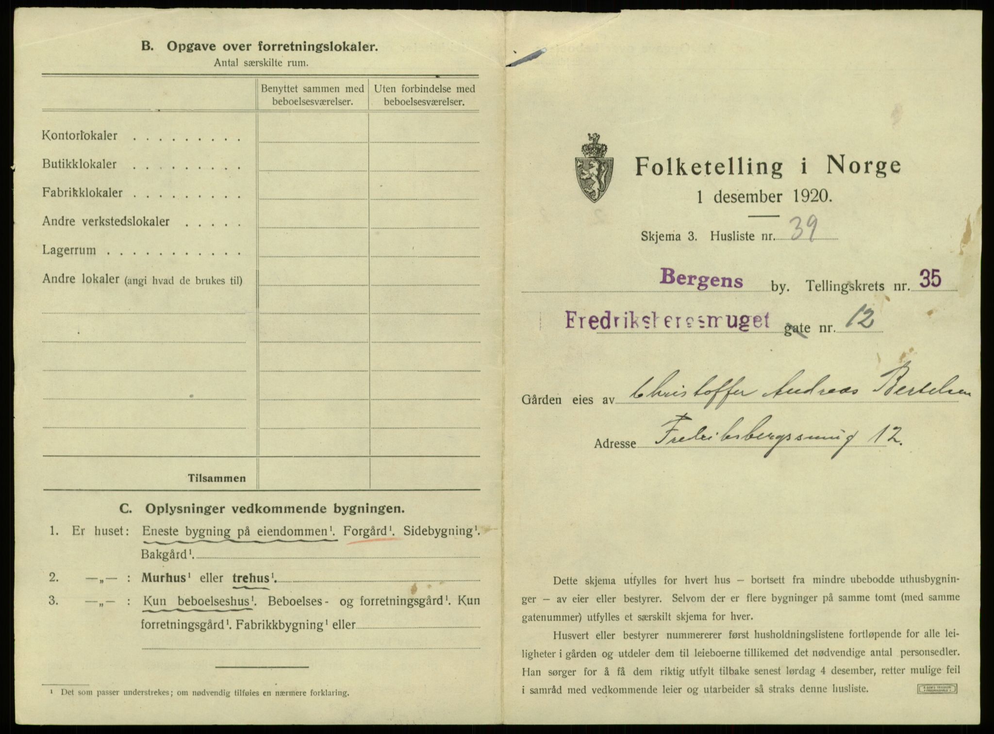 SAB, 1920 census for Bergen, 1920, p. 3302