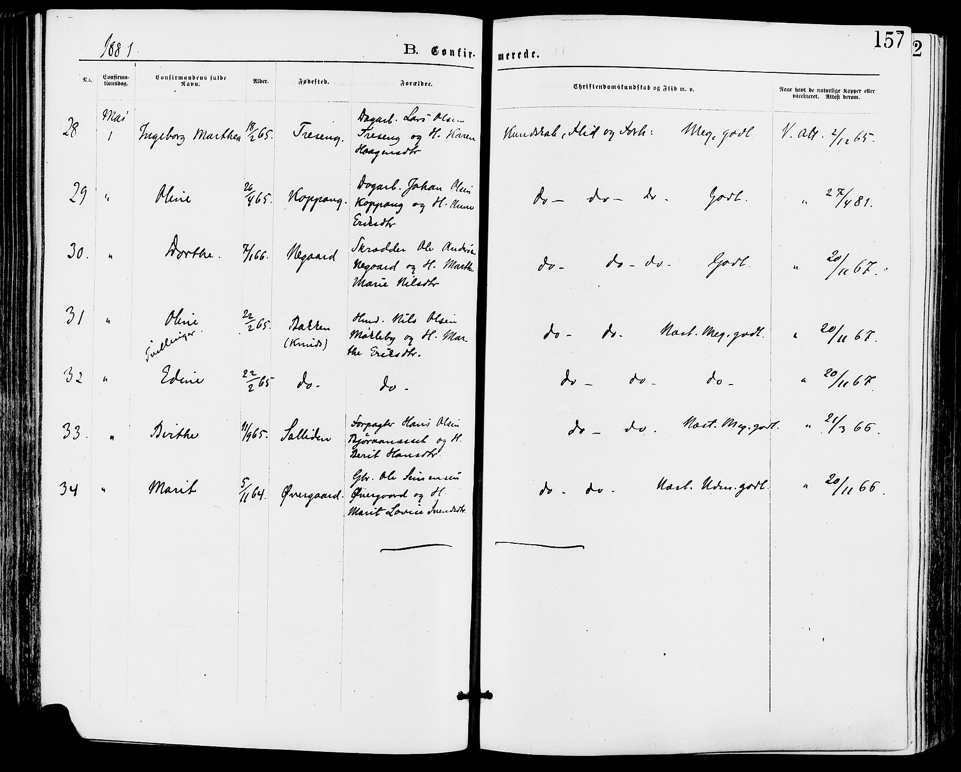 Stor-Elvdal prestekontor, SAH/PREST-052/H/Ha/Haa/L0001: Parish register (official) no. 1, 1871-1882, p. 157