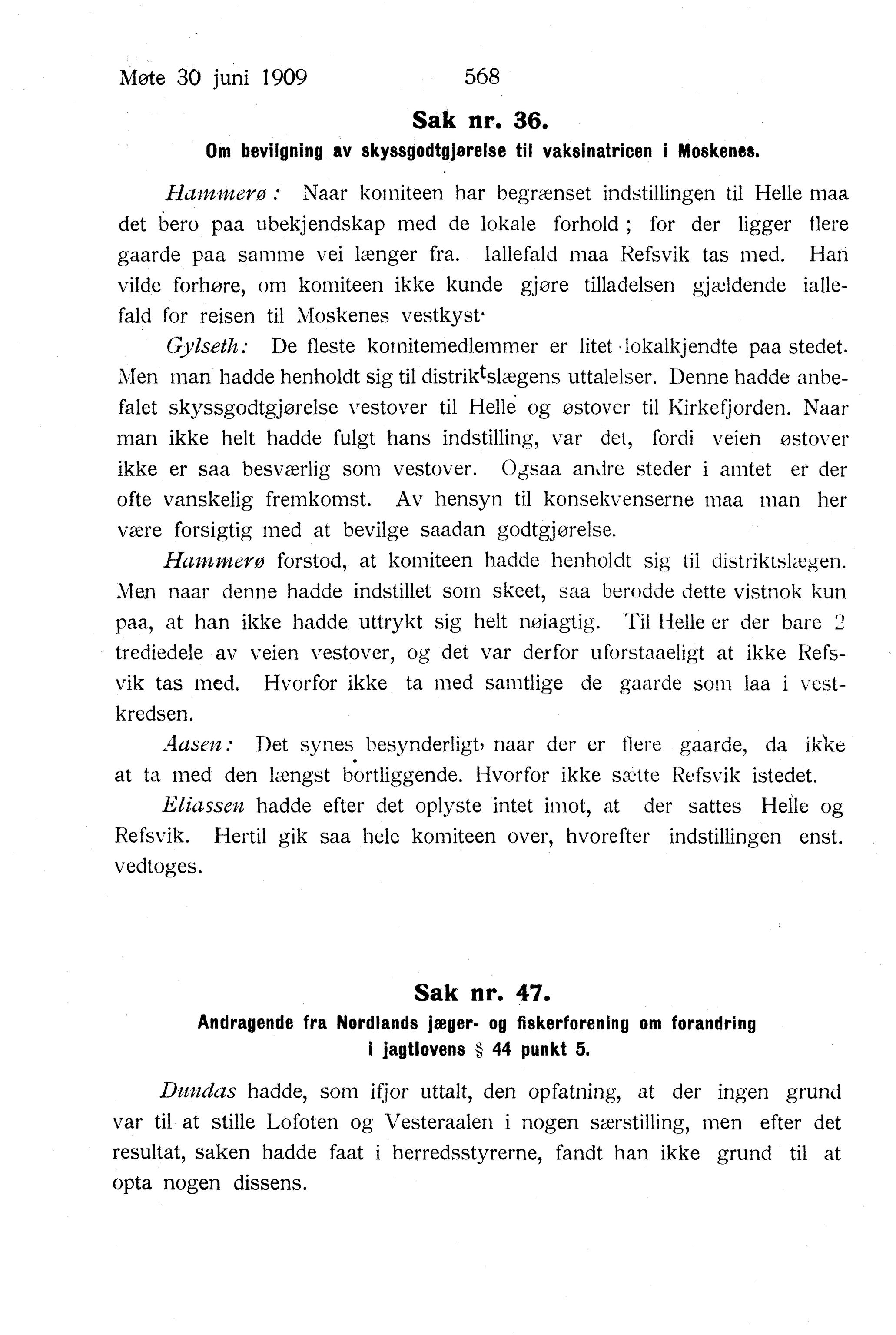 Nordland Fylkeskommune. Fylkestinget, AIN/NFK-17/176/A/Ac/L0032: Fylkestingsforhandlinger 1909, 1909