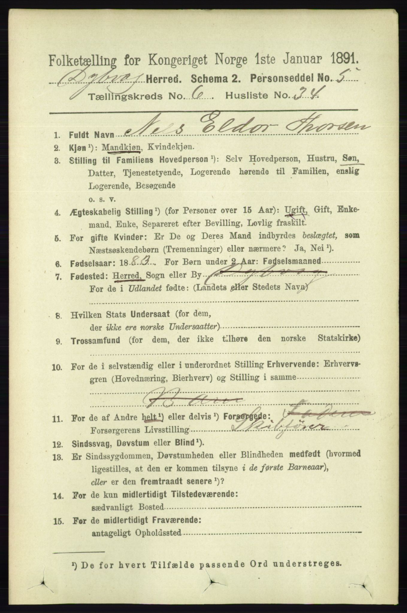 RA, 1891 census for 0915 Dypvåg, 1891, p. 1968