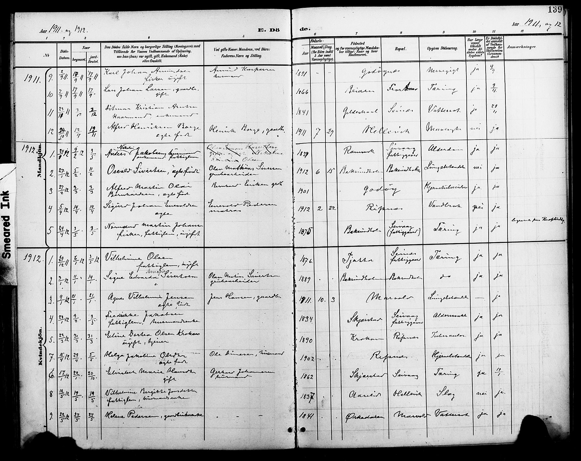 Ministerialprotokoller, klokkerbøker og fødselsregistre - Nordland, SAT/A-1459/804/L0088: Parish register (copy) no. 804C01, 1901-1917, p. 139