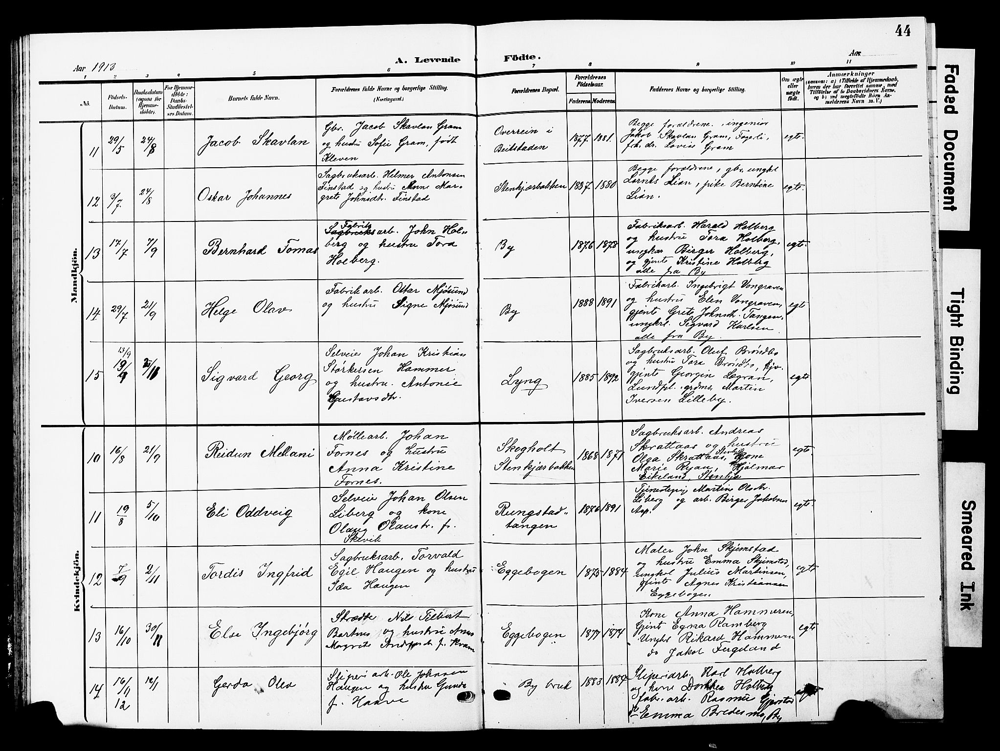 Ministerialprotokoller, klokkerbøker og fødselsregistre - Nord-Trøndelag, SAT/A-1458/740/L0381: Parish register (copy) no. 740C02, 1903-1914, p. 44