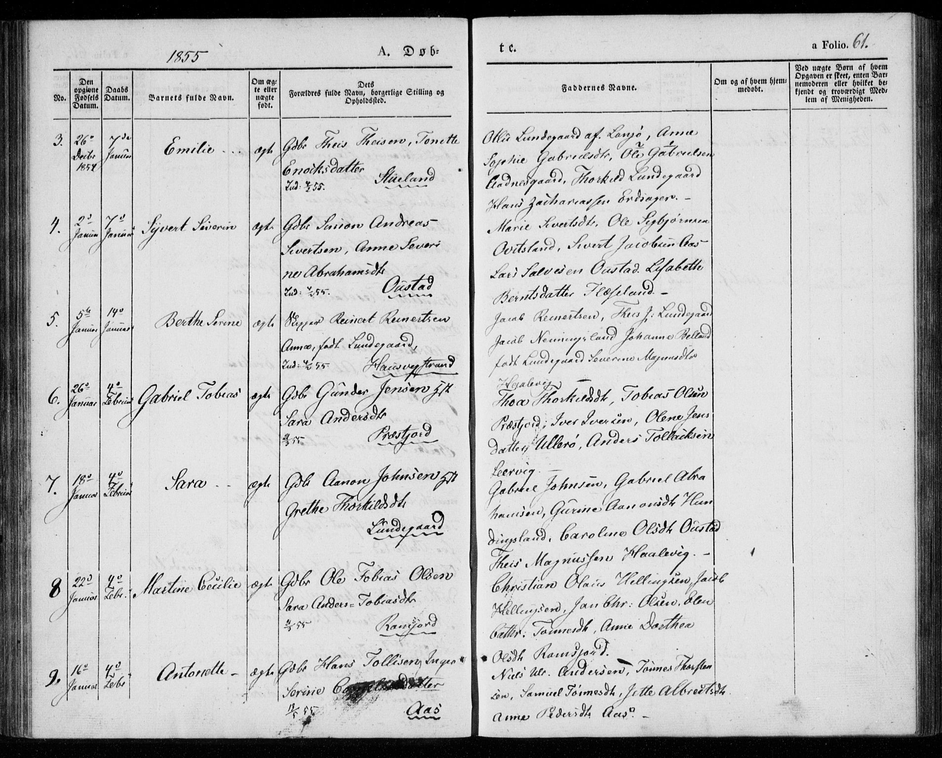 Lyngdal sokneprestkontor, AV/SAK-1111-0029/F/Fa/Faa/L0001: Parish register (official) no. A 1, 1837-1857, p. 61