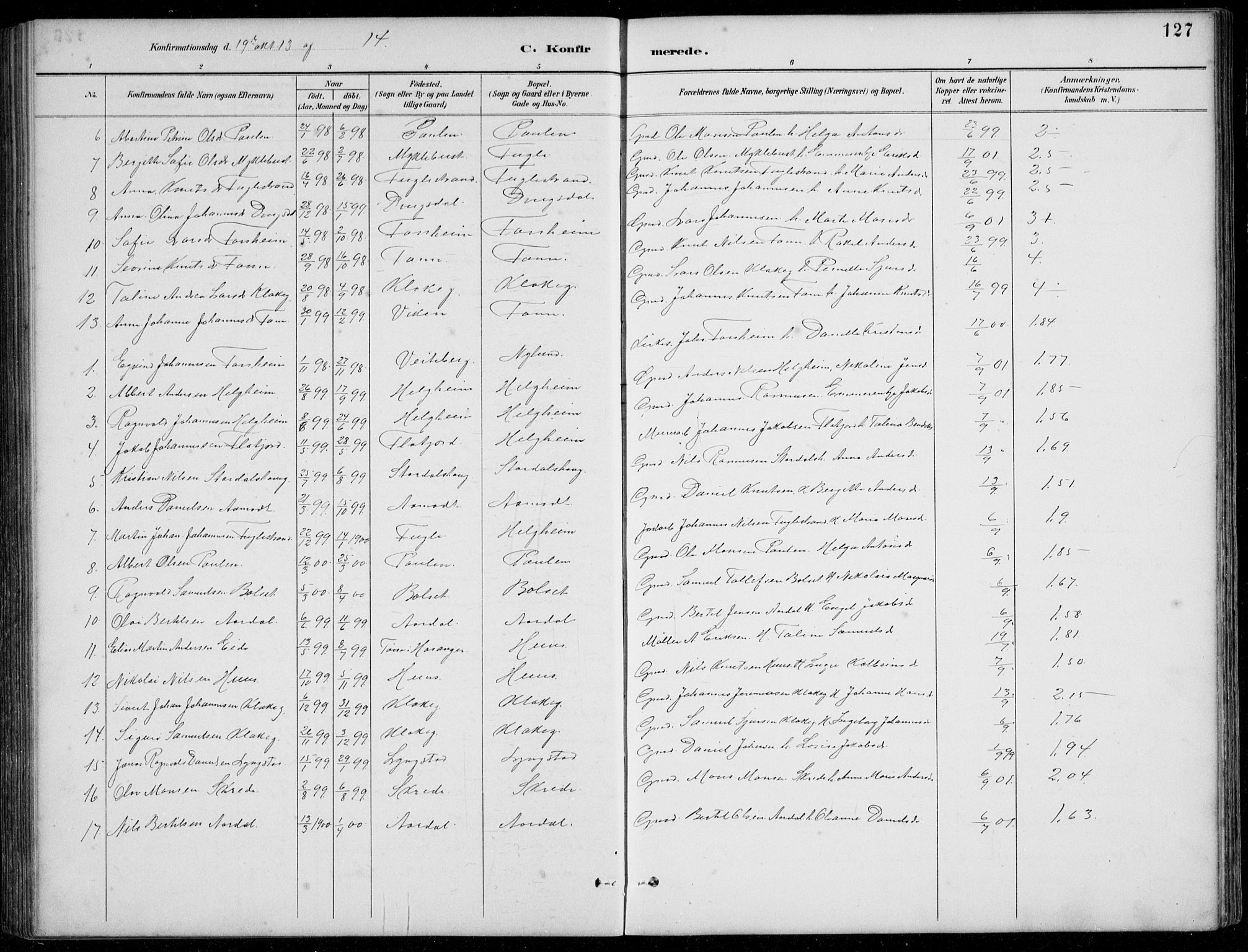 Jølster sokneprestembete, SAB/A-80701/H/Hab/Habb/L0002: Parish register (copy) no. B 2, 1887-1920, p. 127
