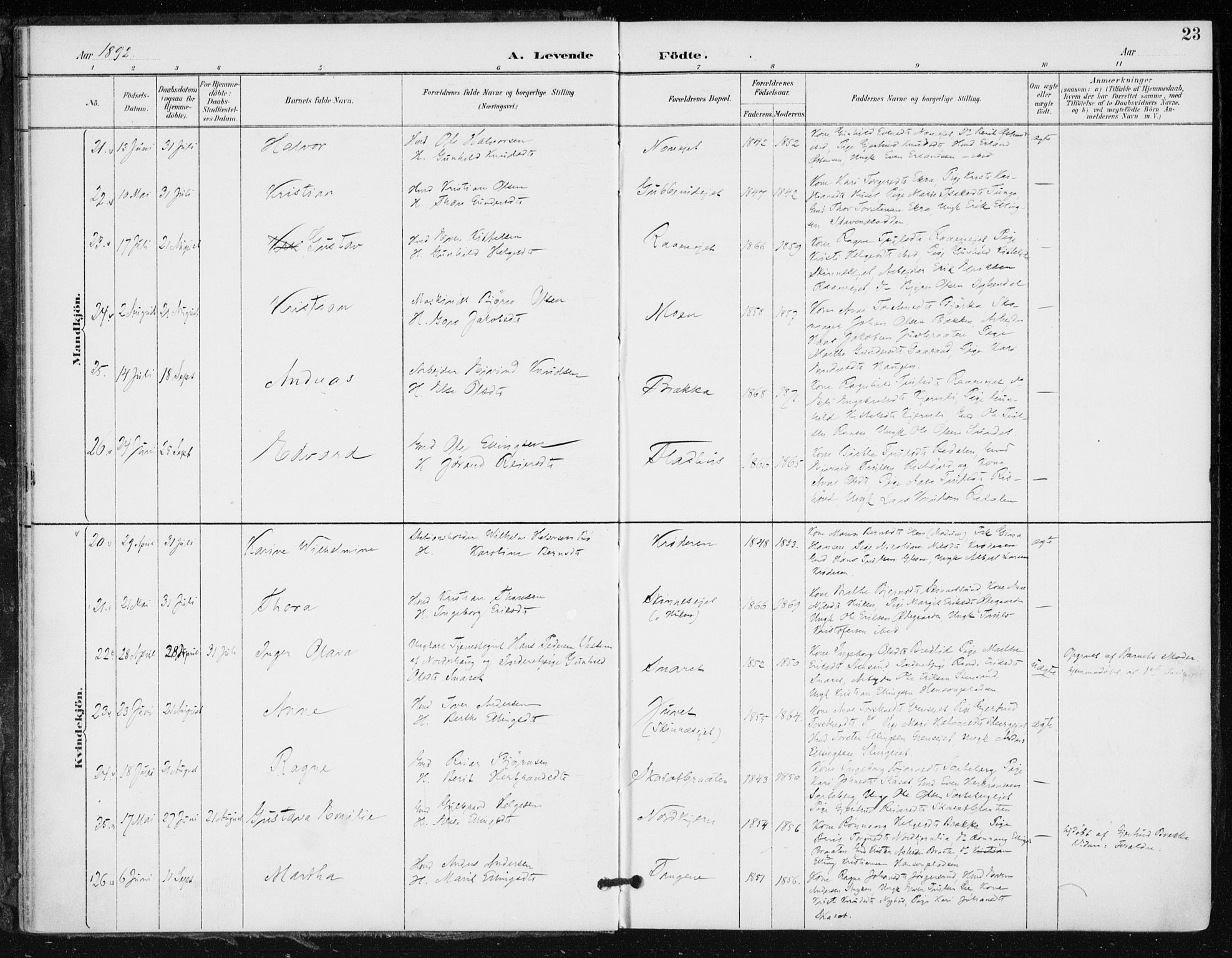 Krødsherad kirkebøker, AV/SAKO-A-19/F/Fa/L0006: Parish register (official) no. 6, 1889-1899, p. 23