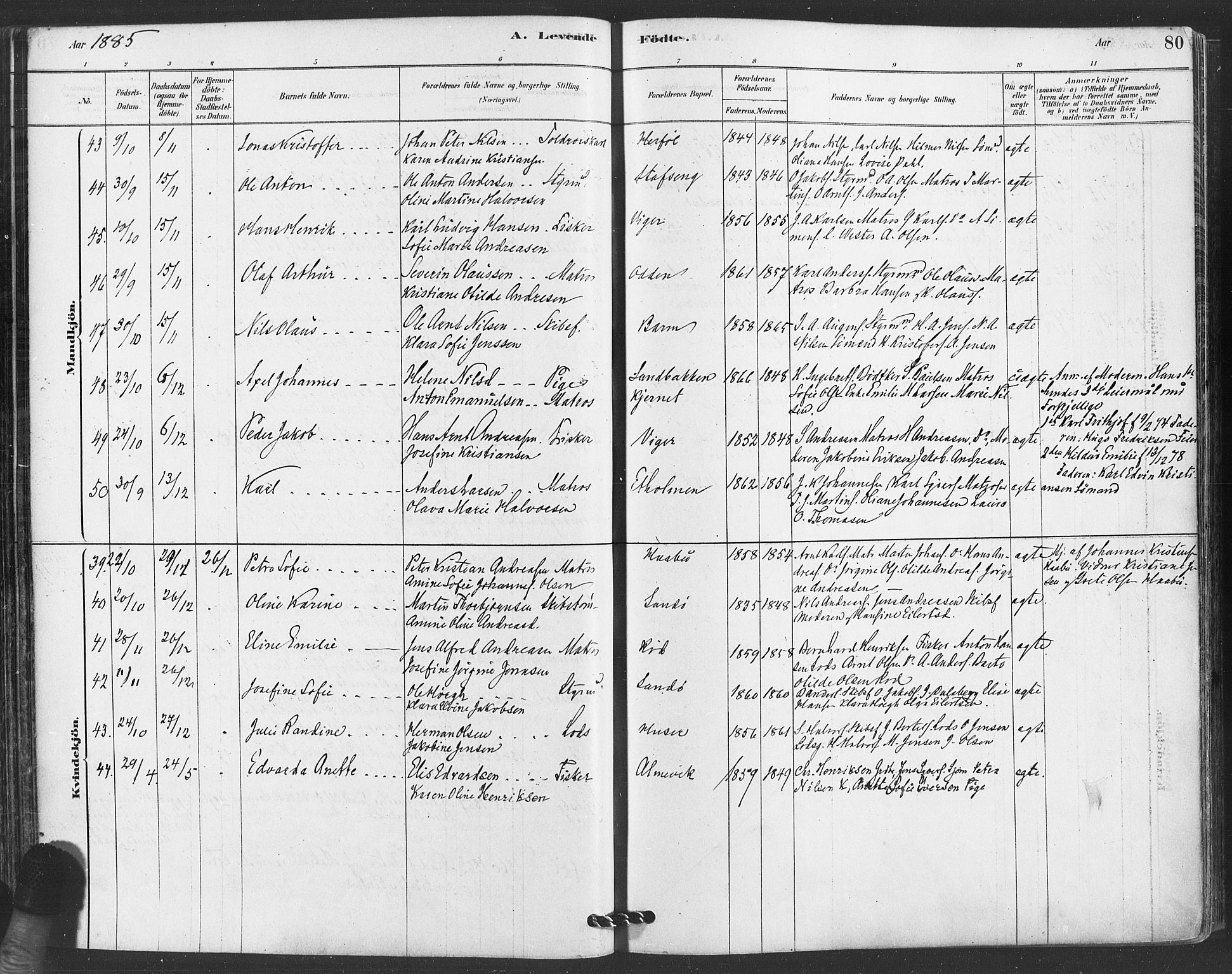 Hvaler prestekontor Kirkebøker, AV/SAO-A-2001/F/Fa/L0008: Parish register (official) no. I 8, 1878-1895, p. 80