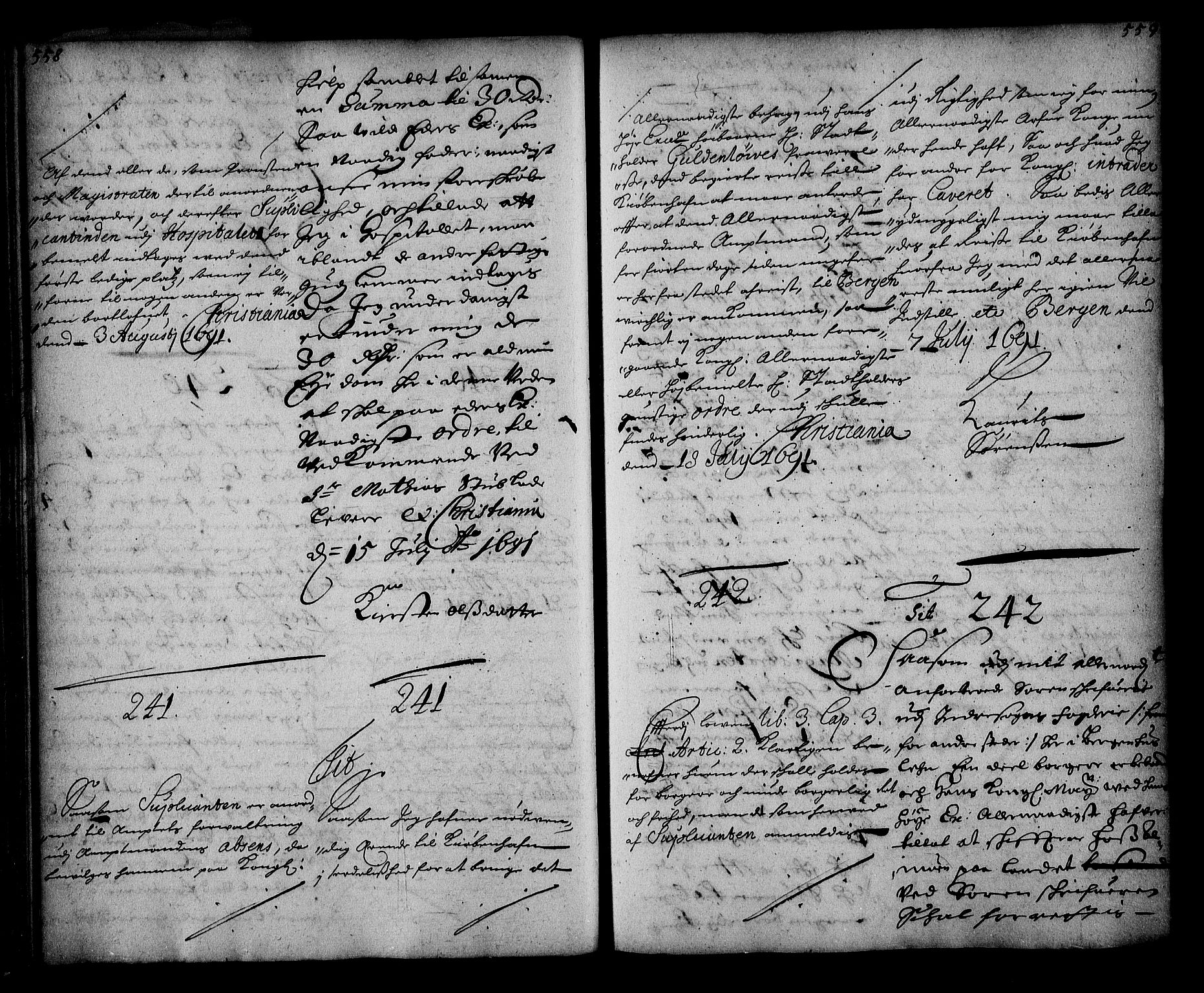 Stattholderembetet 1572-1771, AV/RA-EA-2870/Ae/L0008: Supplikasjons- og resolusjonsprotokoll, 1691, p. 558-559