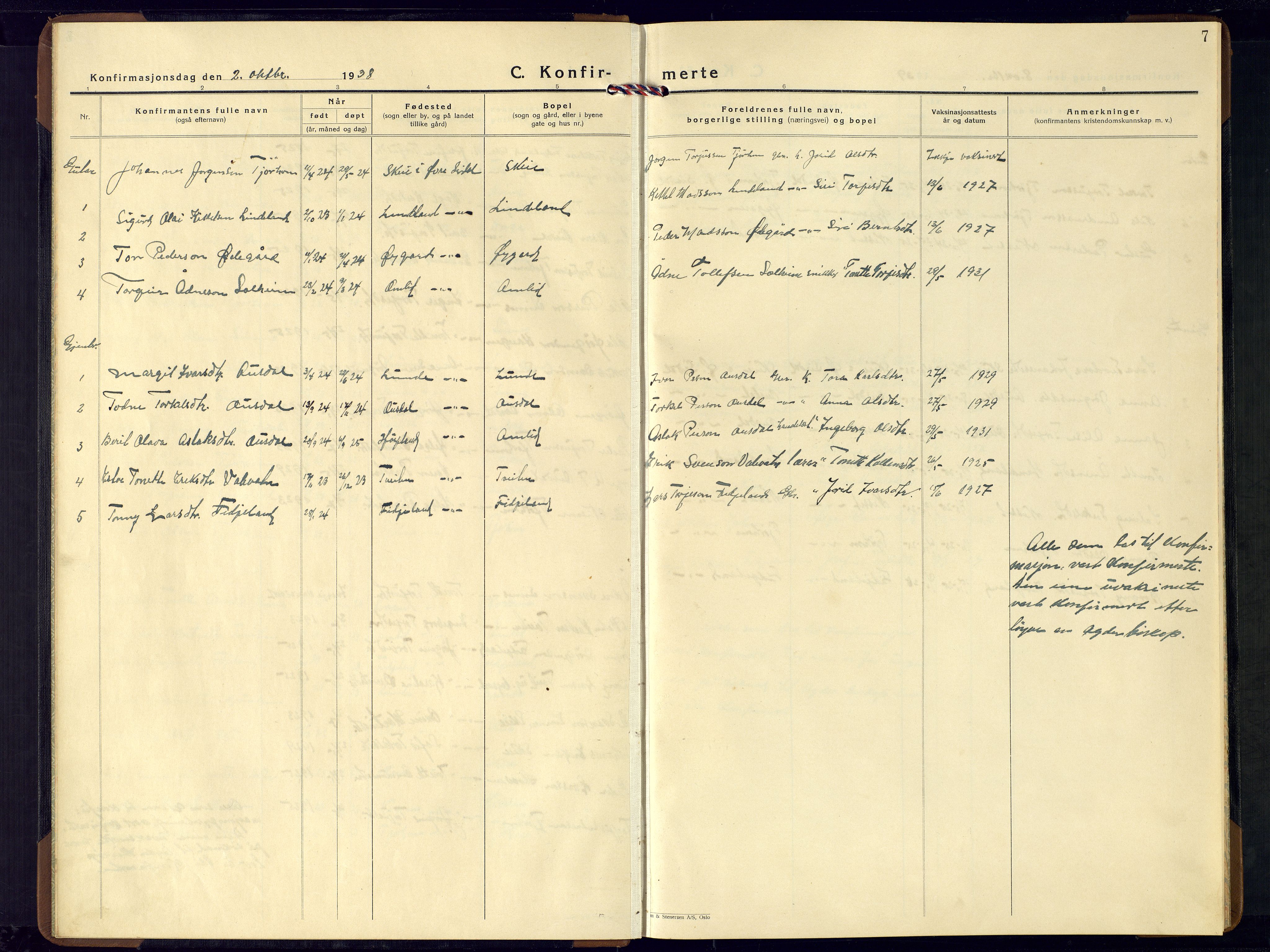 Sirdal sokneprestkontor, AV/SAK-1111-0036/F/Fb/Fba/L0003: Parish register (copy) no. B-3, 1935-1958, p. 7